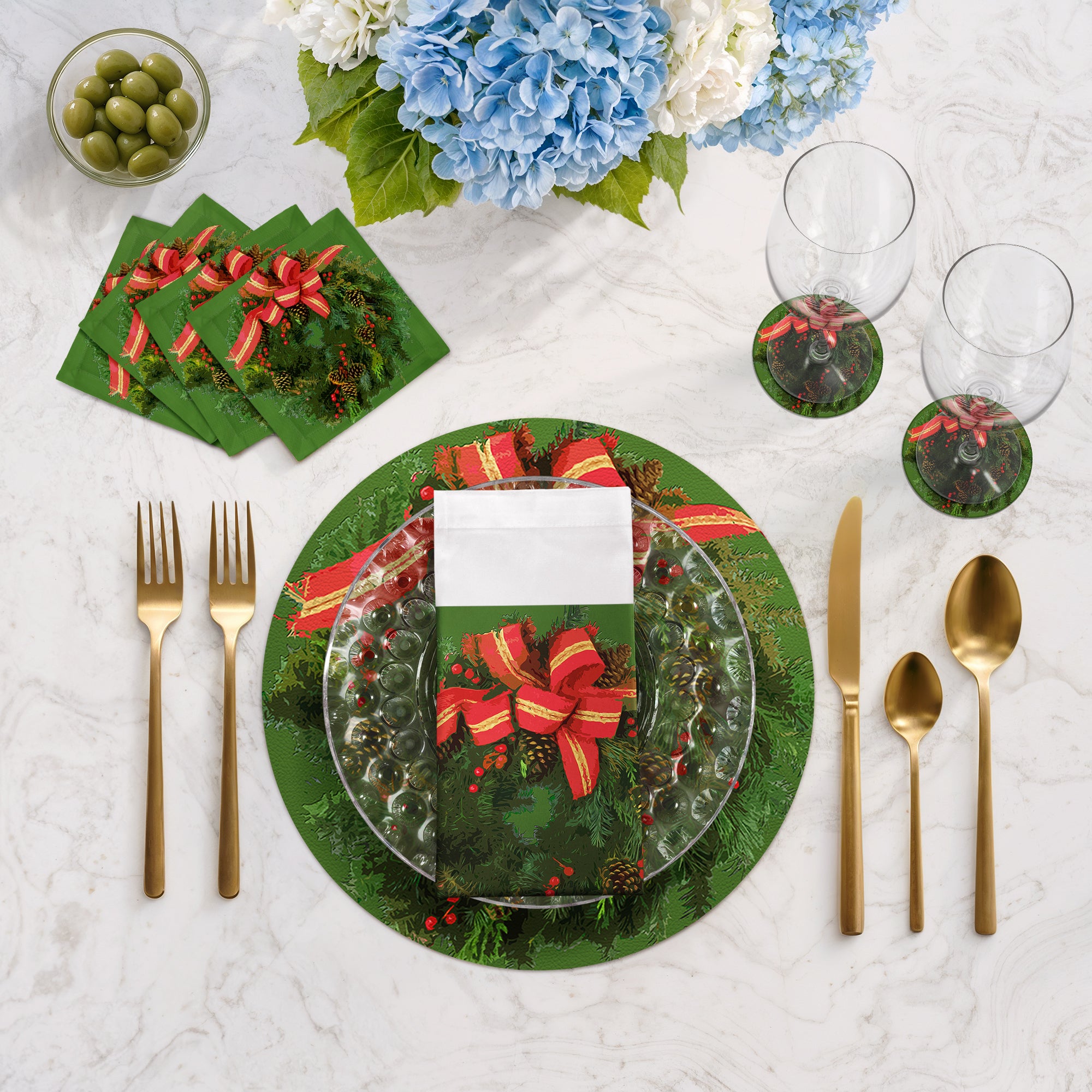Christmas Wreath Moss 16" Round Pebble Placemats, Set of 4 - nicolettemayer.com