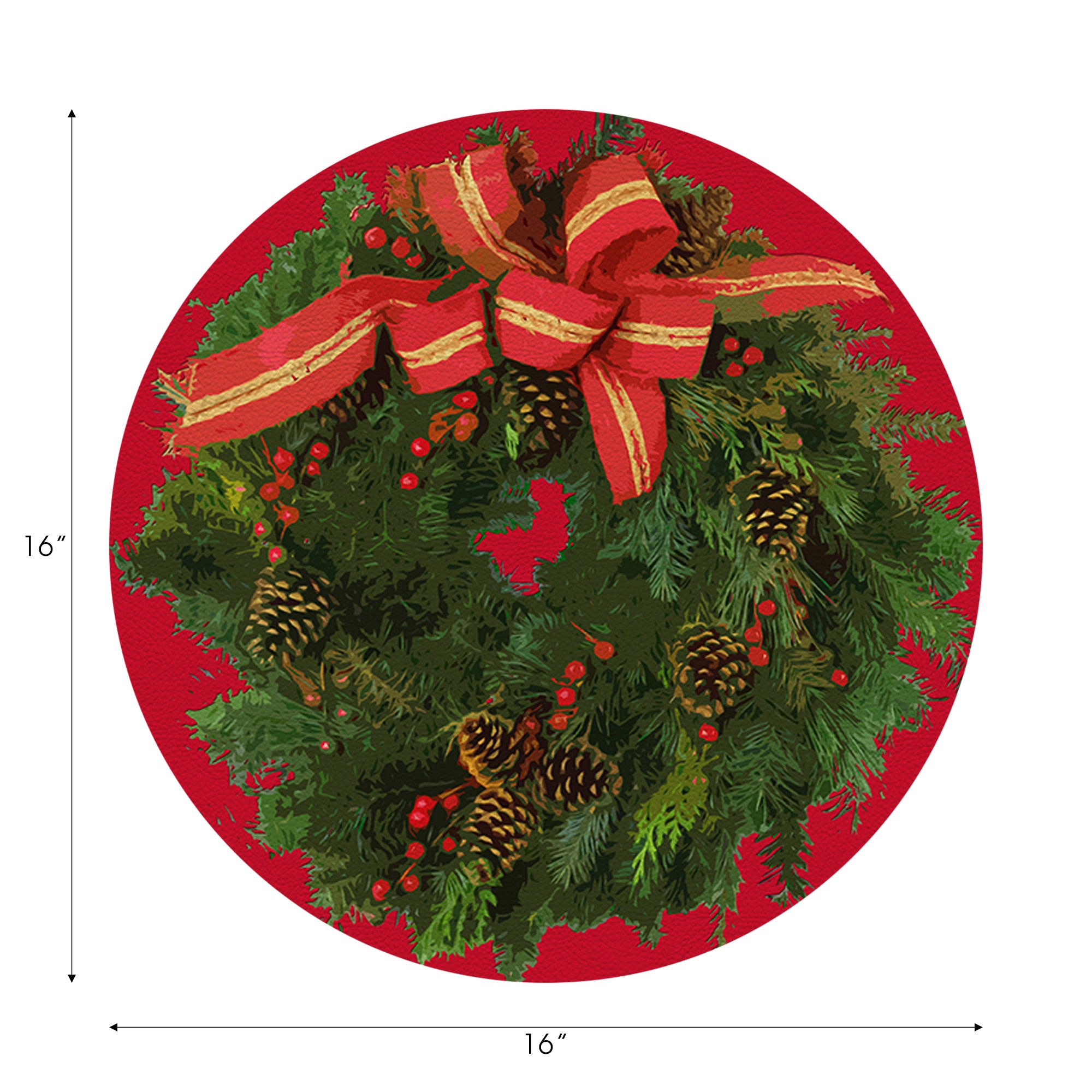 Christmas Wreath Red 16" Round Pebble Placemats, Set of 4 - nicolettemayer.com