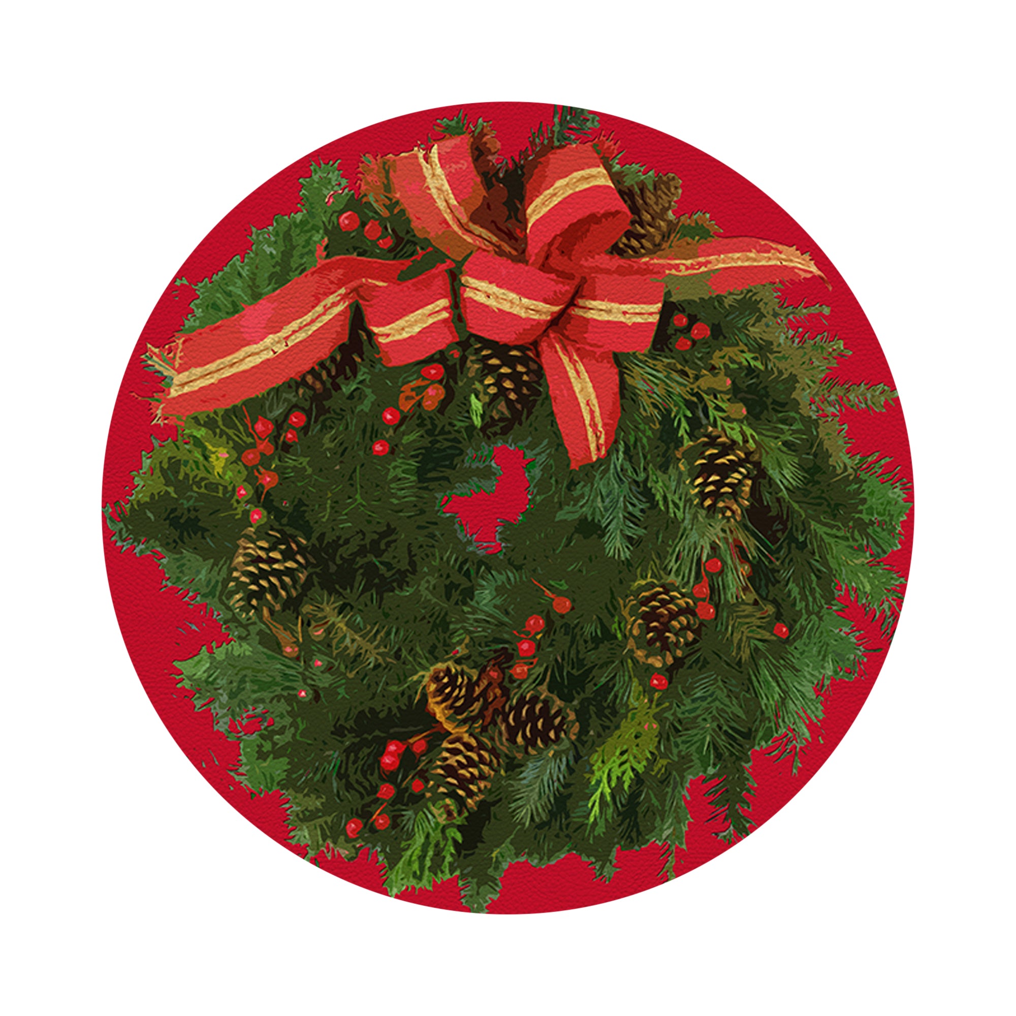 Christmas Wreath Red 16" Round Pebble Placemats, Set of 4 - nicolettemayer.com