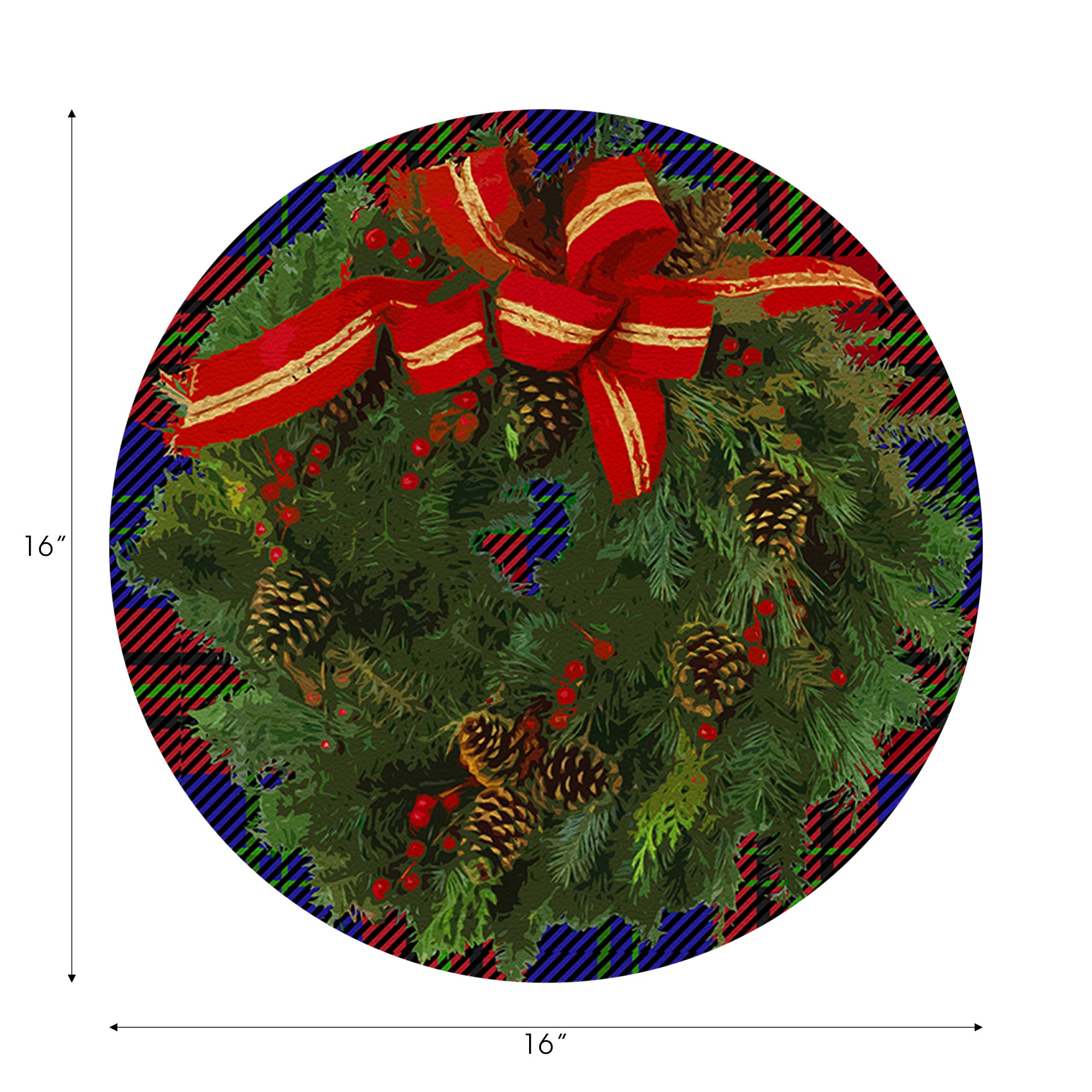 Christmas Wreath Tartan Blue 16" Round Pebble Placemats, Set of 4 - nicolettemayer.com