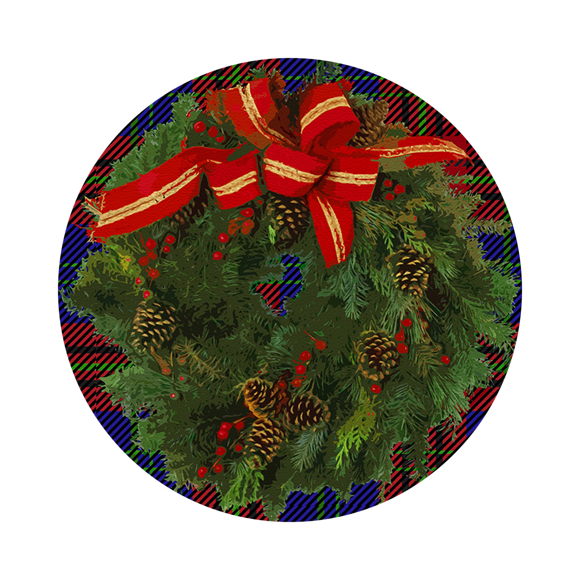 Christmas Wreath Tartan Blue 16" Round Pebble Placemats, Set of 4 - nicolettemayer.com