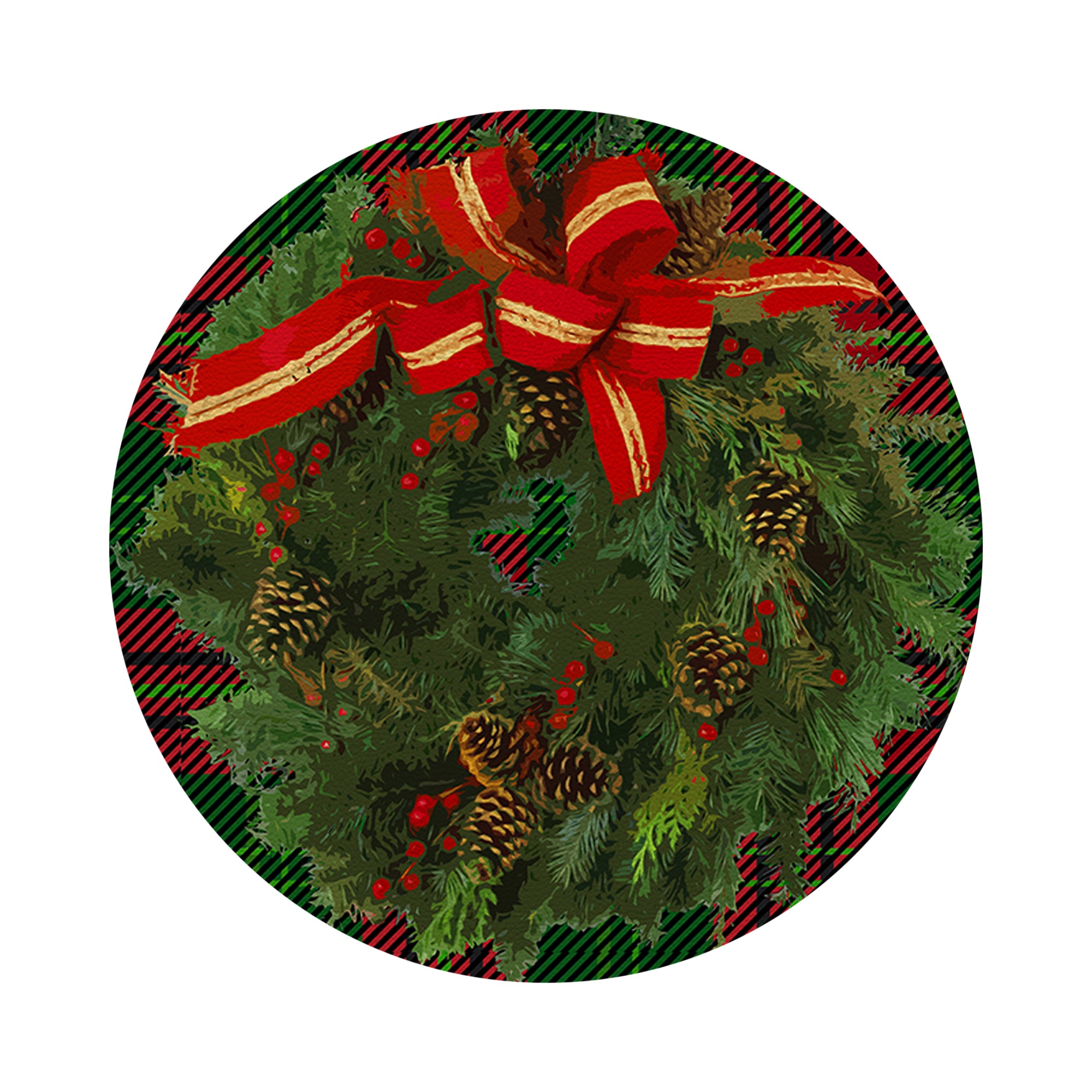 Christmas Wreath Tartan Green 16" Round Pebble Placemats, Set of 4 - nicolettemayer.com