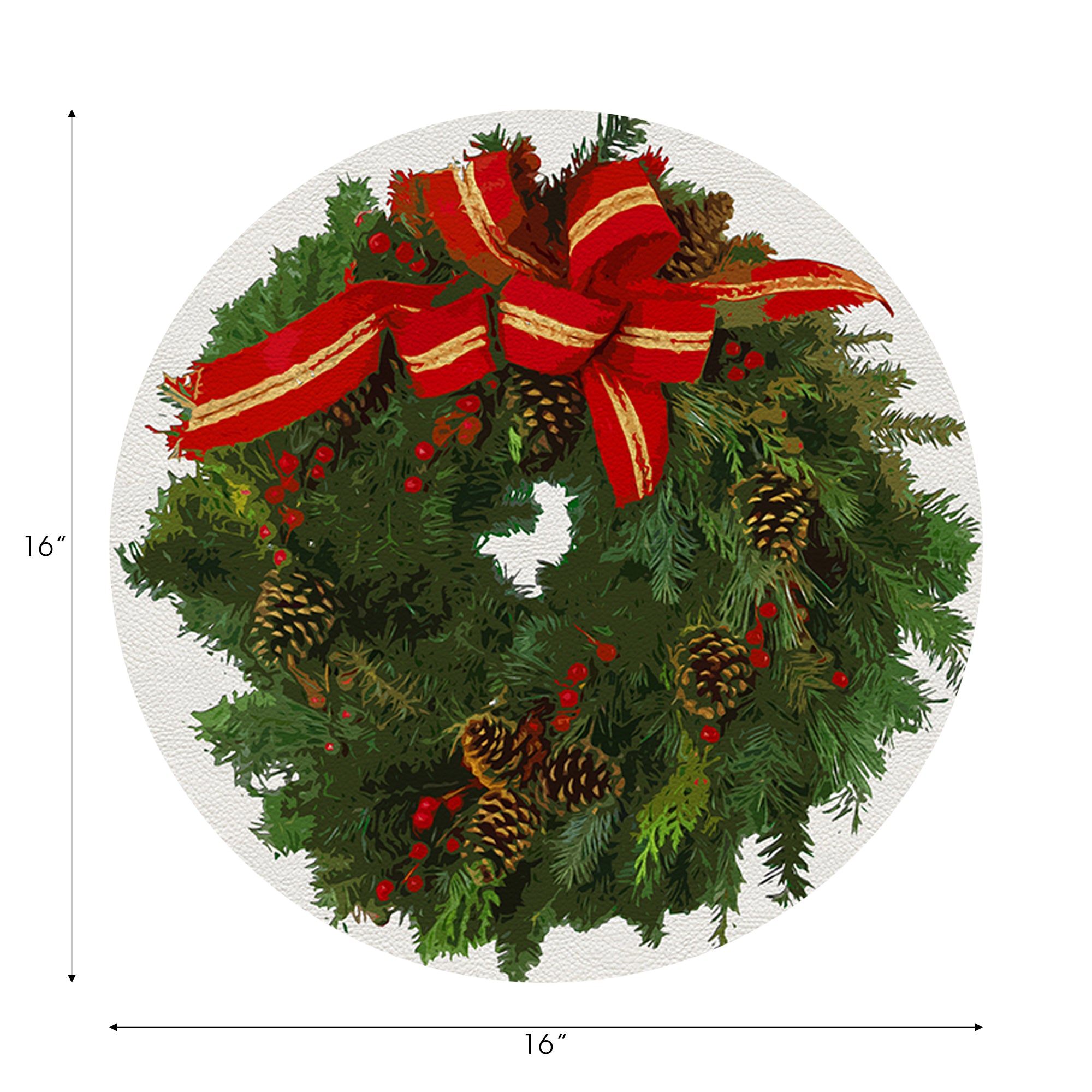 Christmas Wreath White Red 16" Round Pebble Placemats, Set of 4 - nicolettemayer.com