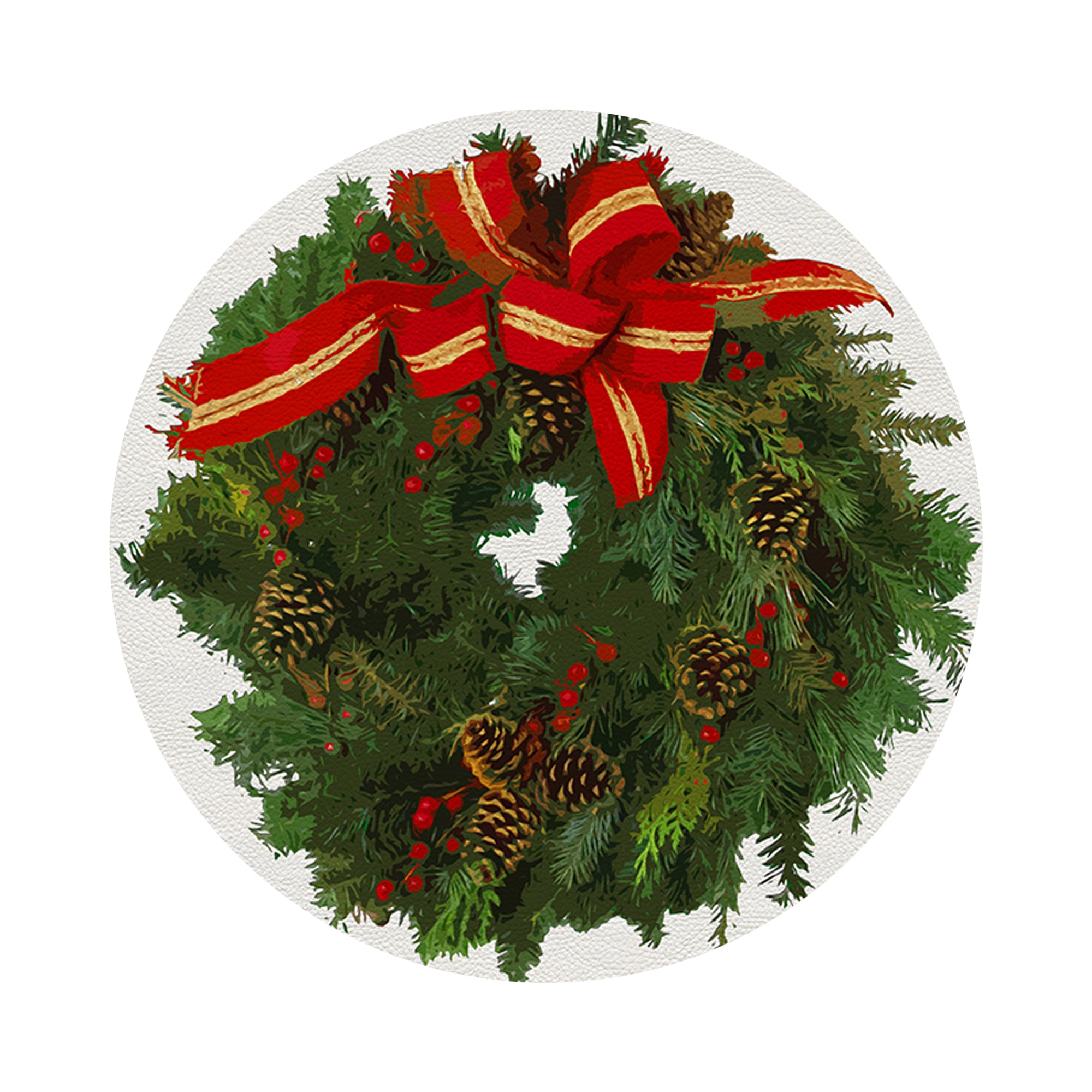 Christmas Wreath White Red 16" Round Pebble Placemats, Set of 4 - nicolettemayer.com