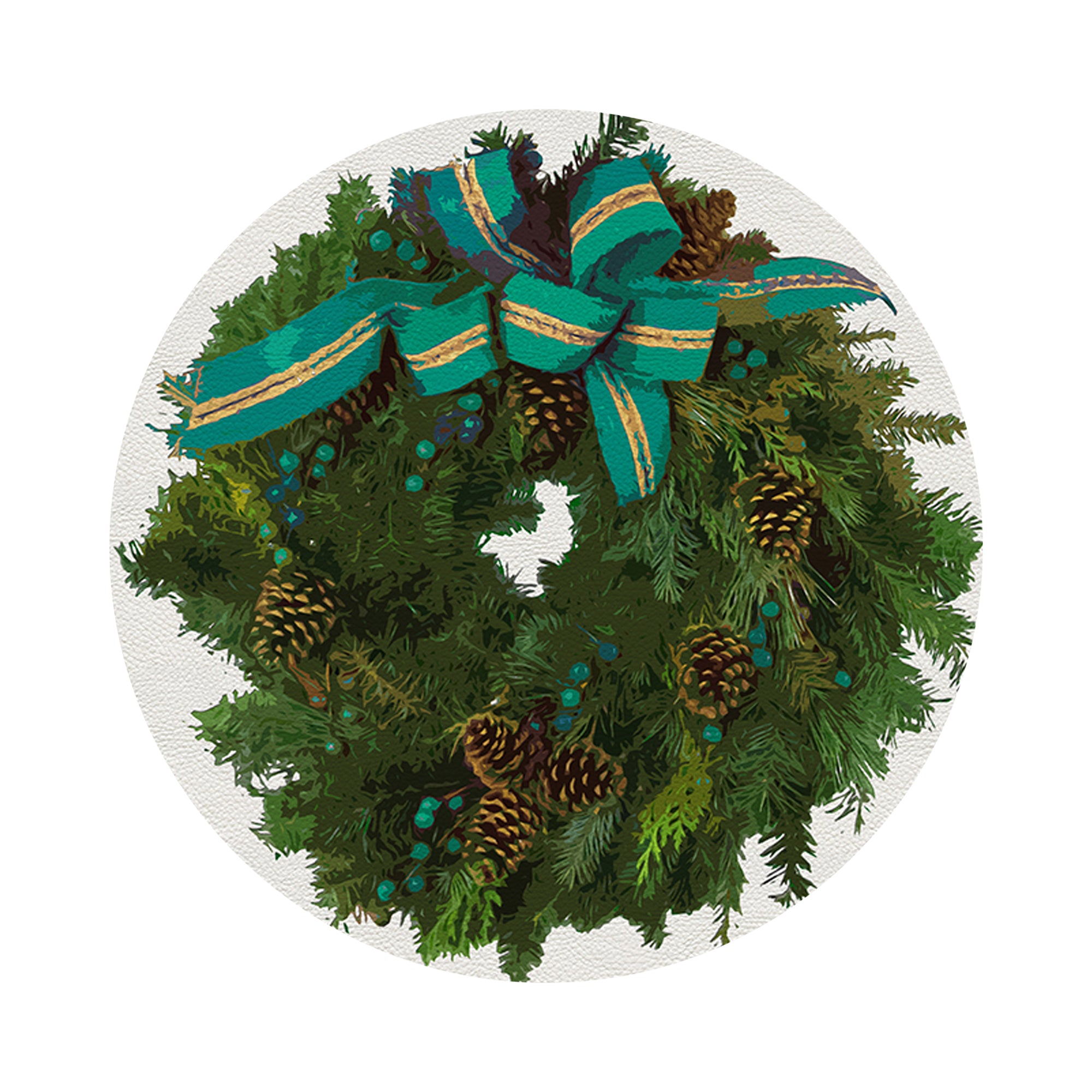 Christmas Wreath White Verdigris 16" Round Pebble Placemats, Set of 4 - nicolettemayer.com