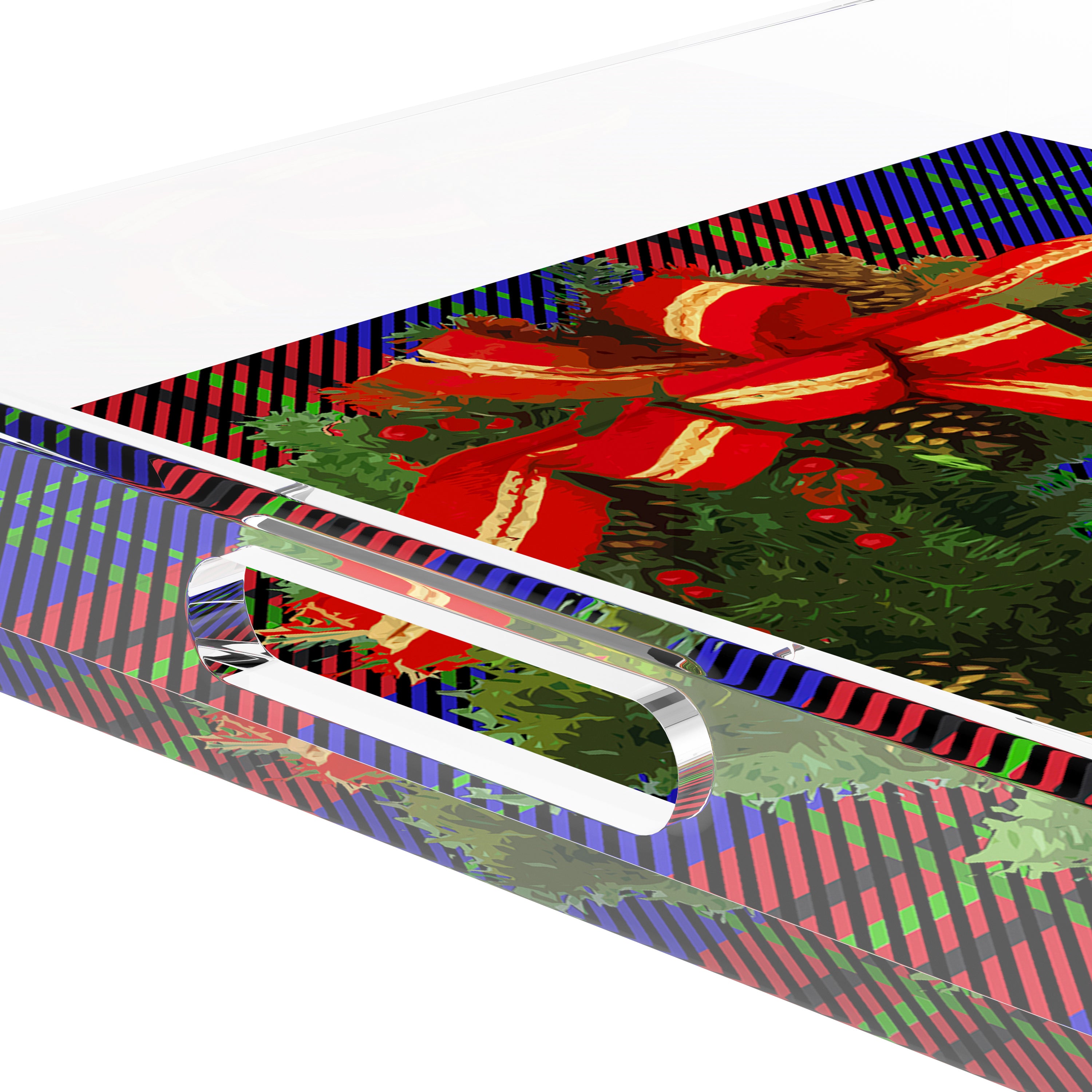 Christmas Wreath Tartan Green 15X15 Acrylic Tray - nicolettemayer.com