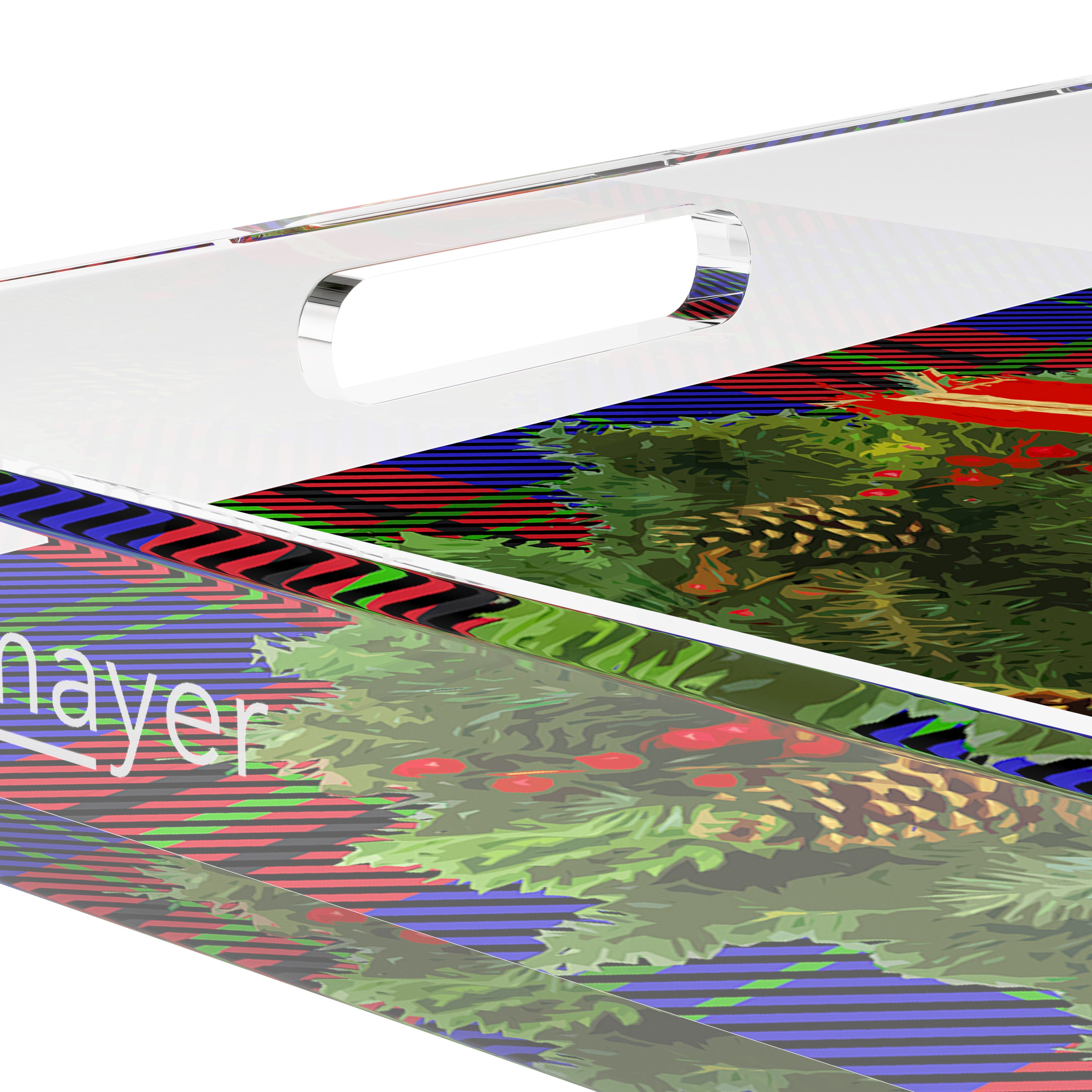 Christmas Wreath Tartan Green 18X18 Acrylic Tray - nicolettemayer.com