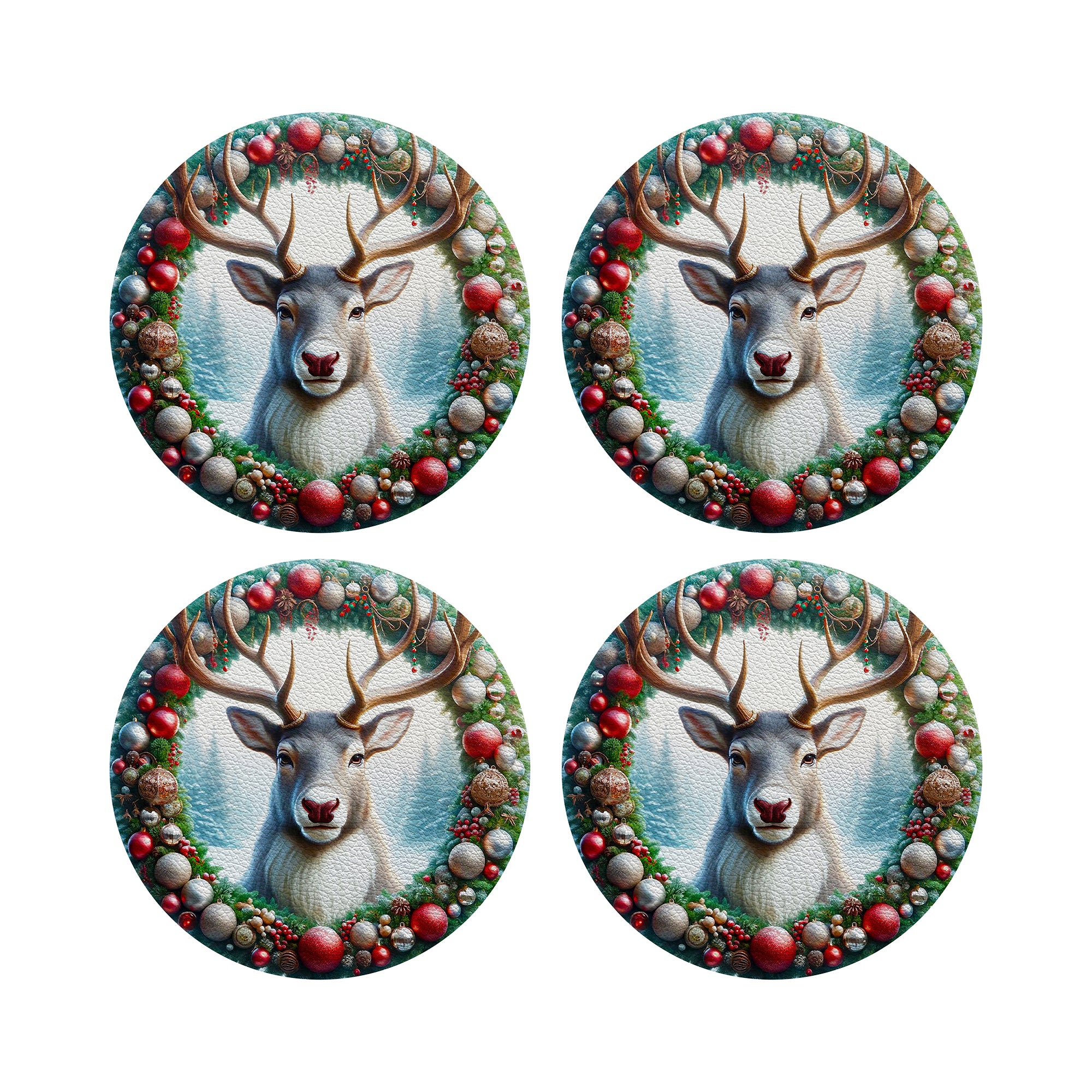 Claus Reindeer Vegan Leather Round Pebble Placemat