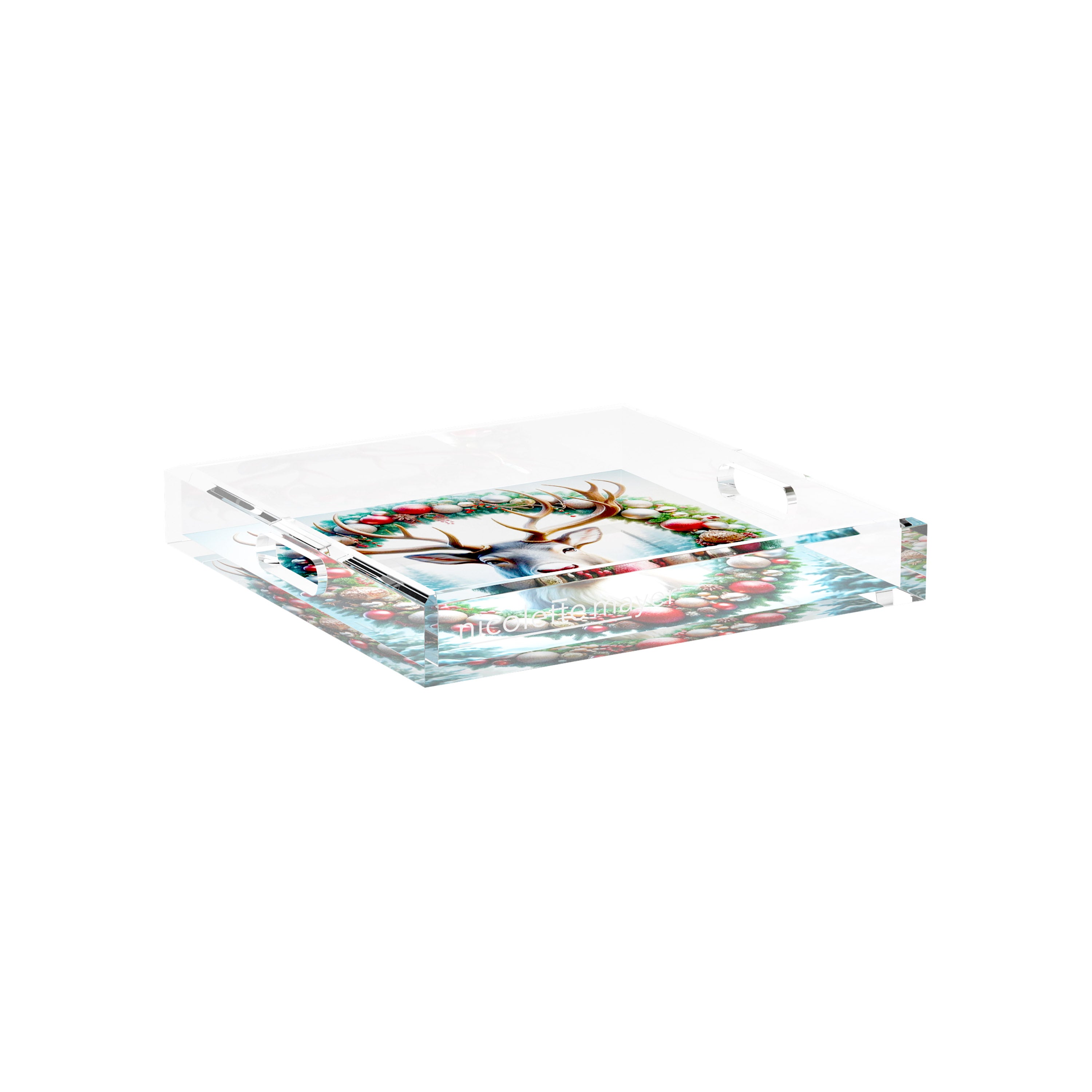 Claus Reindeer 12X12 Acrylic Tray - nicolettemayer.com