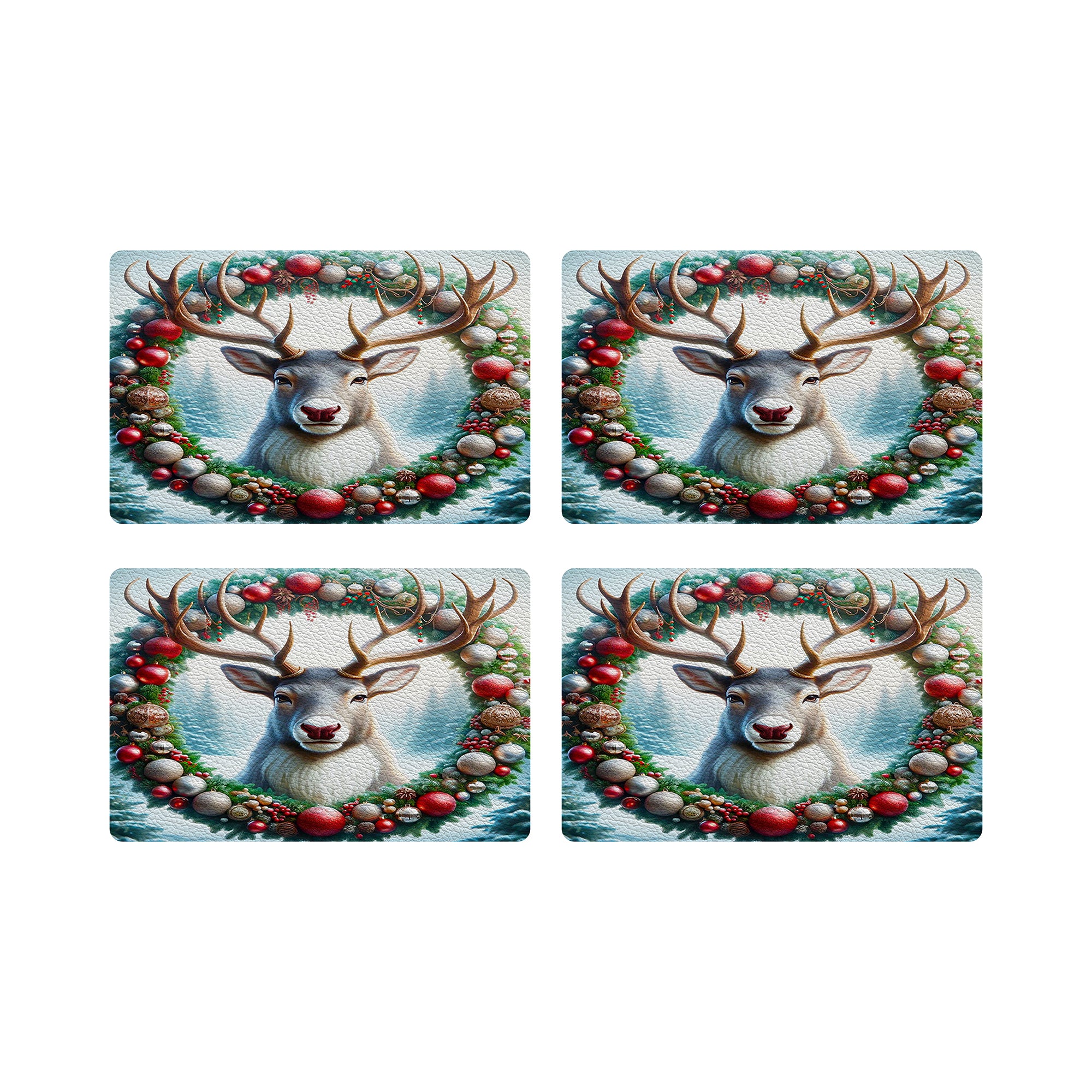 Claus Reindeer Vegan Leather Rectangle Pebble Placemat