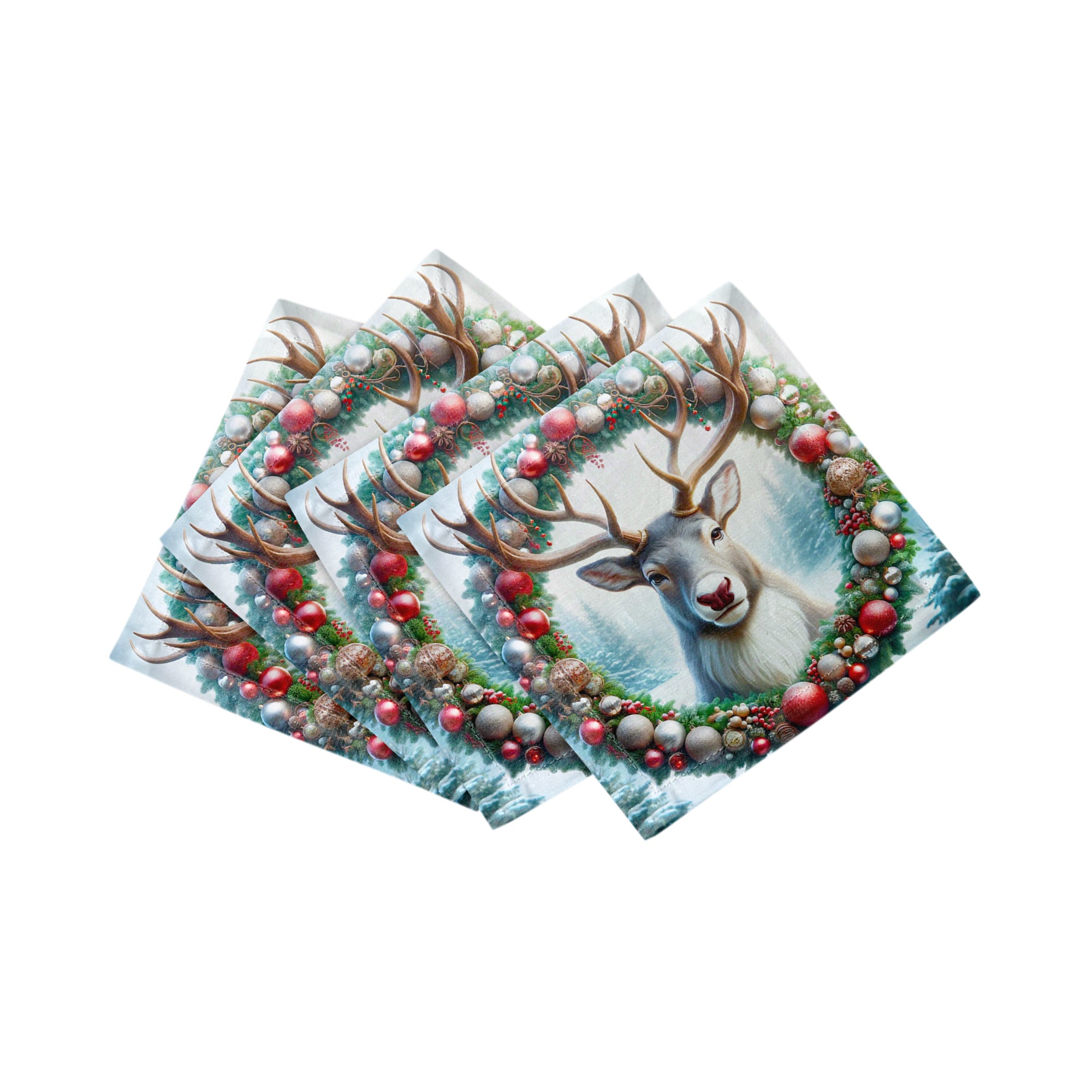 Claus Reindeer Cotton Sateen Cocktail Napkins