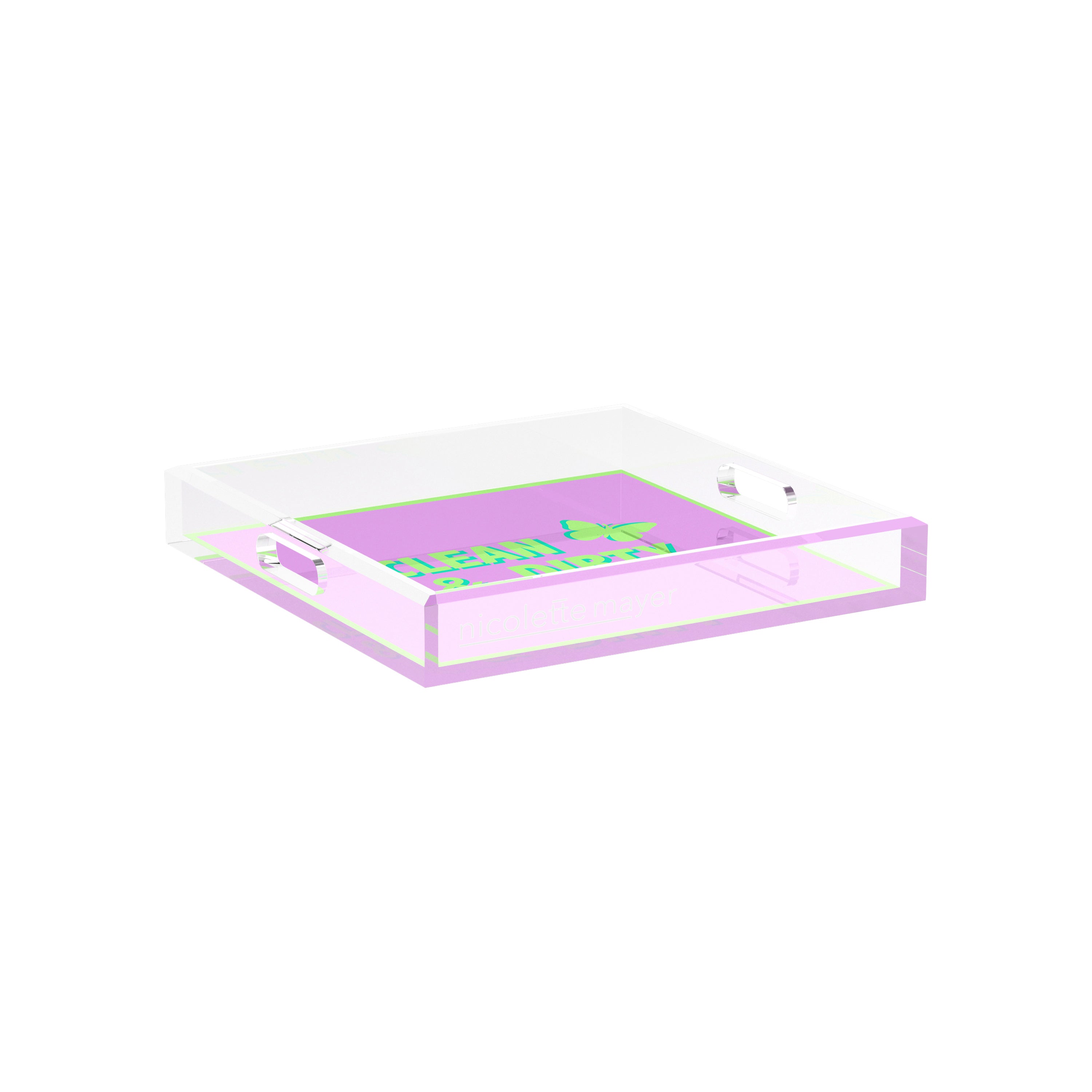 Canasta Clean and Dirty Lime Lilac 12X12 Acrylic Tray - nicolettemayer.com