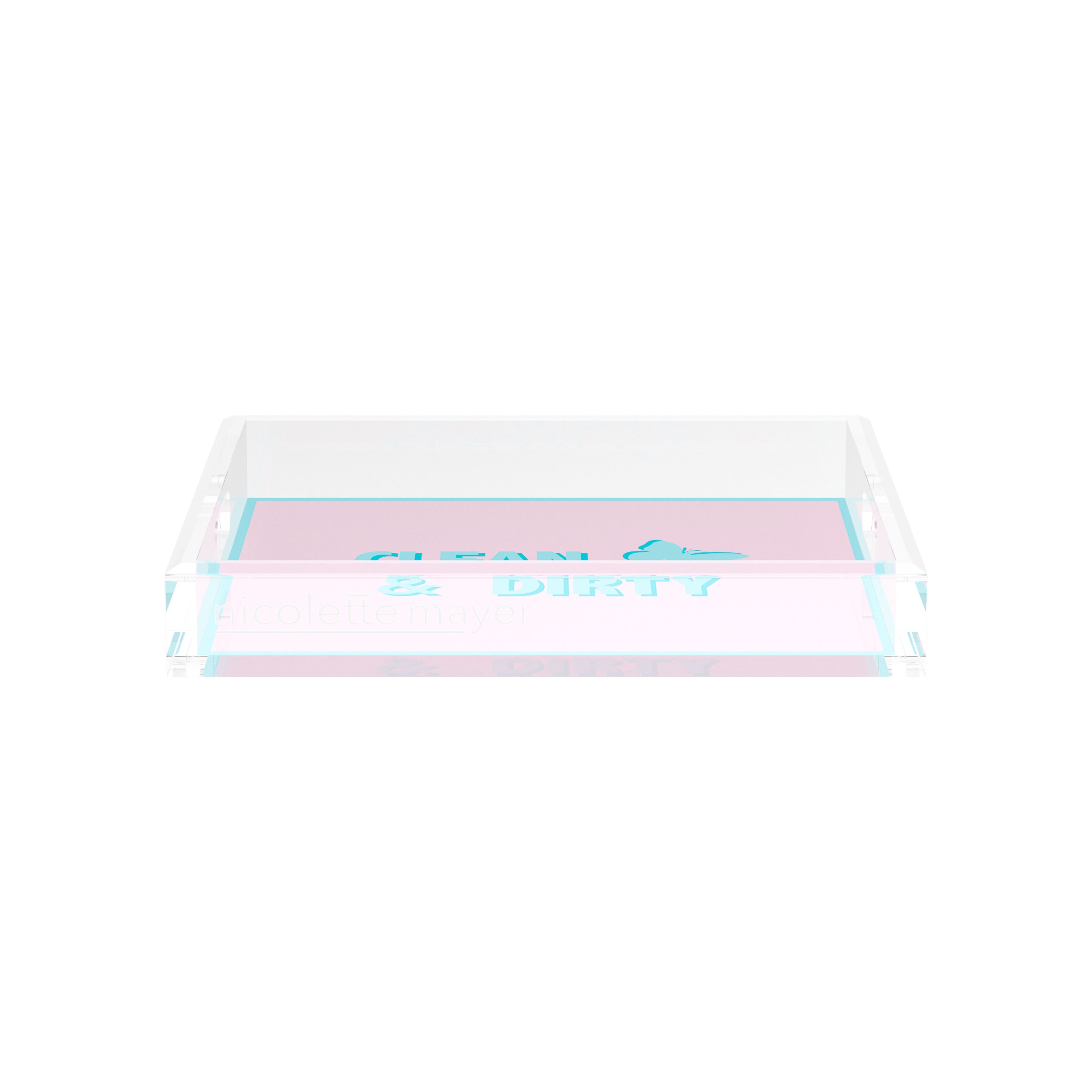 Canasta Clean and Dirty Pale Pink Blue 12X12 Acrylic Tray - nicolettemayer.com