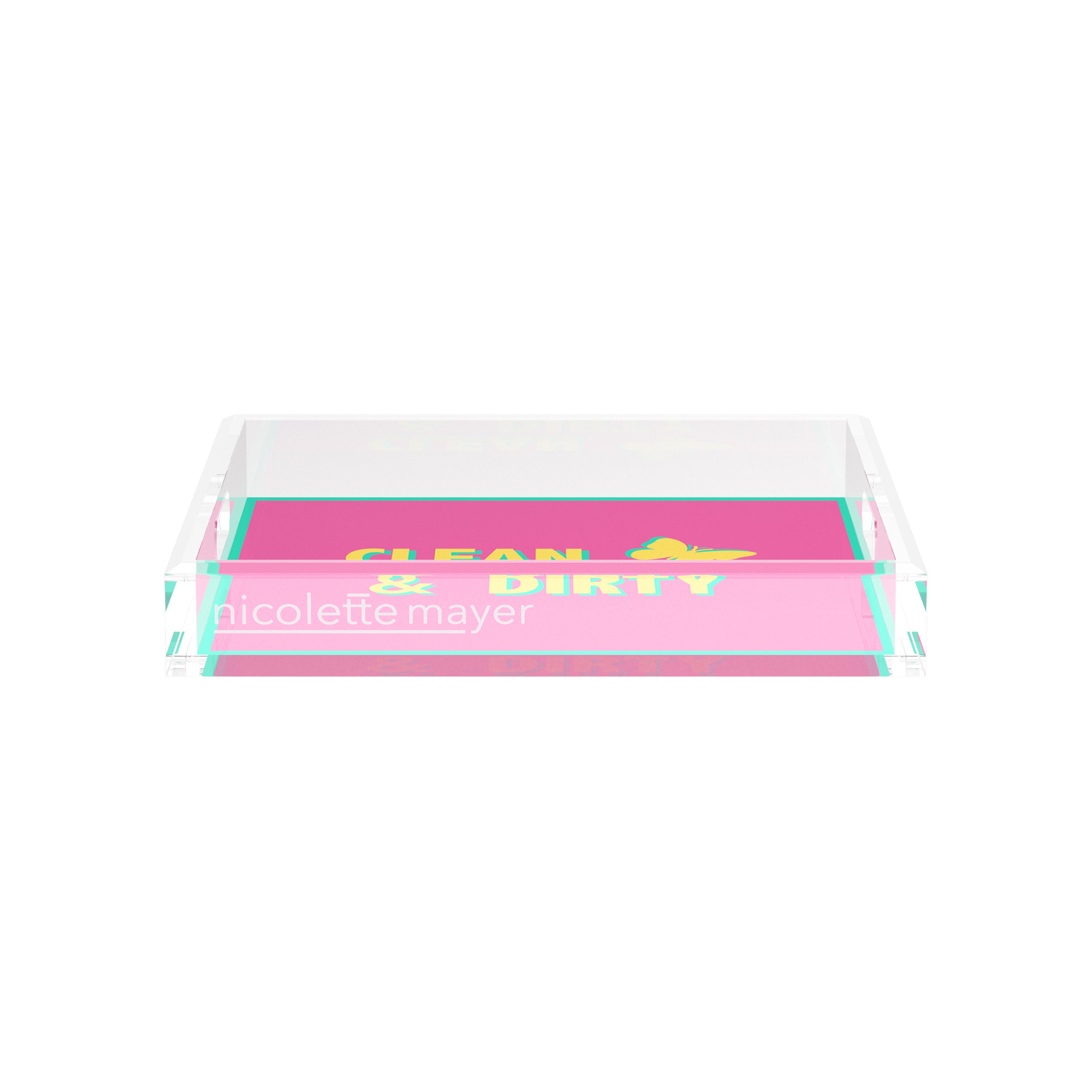 Canasta Clean and Dirty Pink Yellow 12X12 Acrylic Tray - nicolettemayer.com