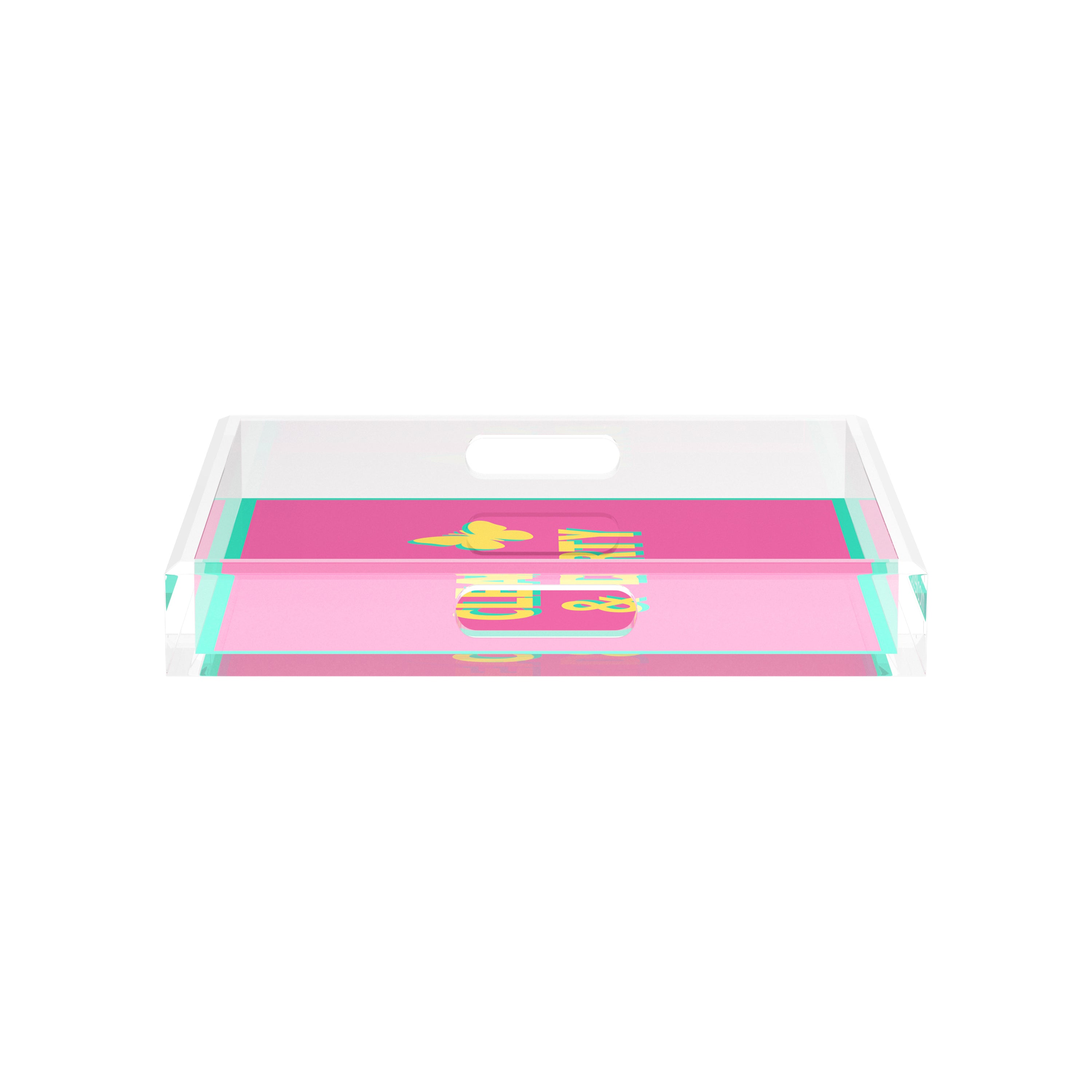 Canasta Clean and Dirty Pink Yellow 12X12 Acrylic Tray - nicolettemayer.com
