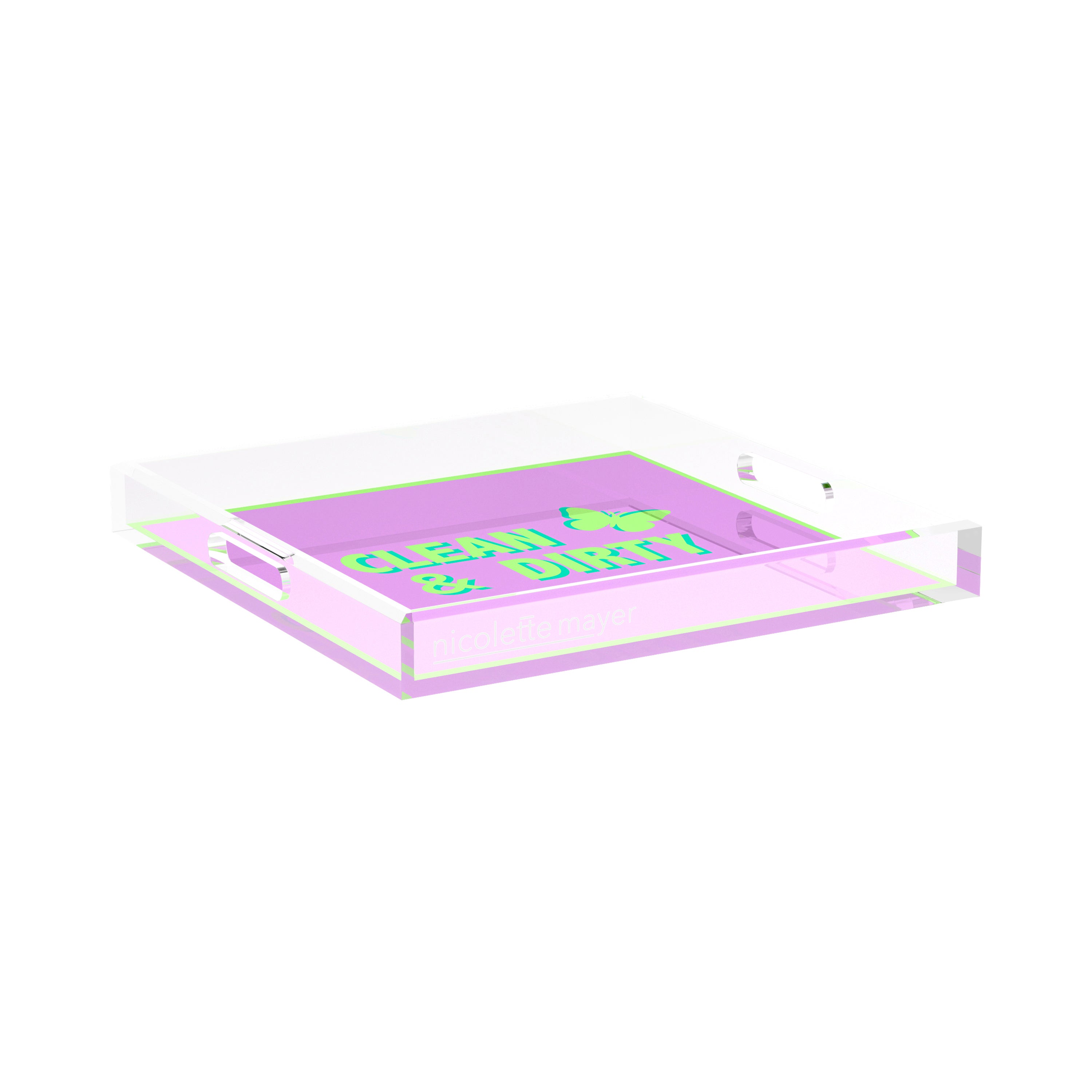 Canasta Clean and Dirty Lime Lilac 15X15 Acrylic Tray - nicolettemayer.com