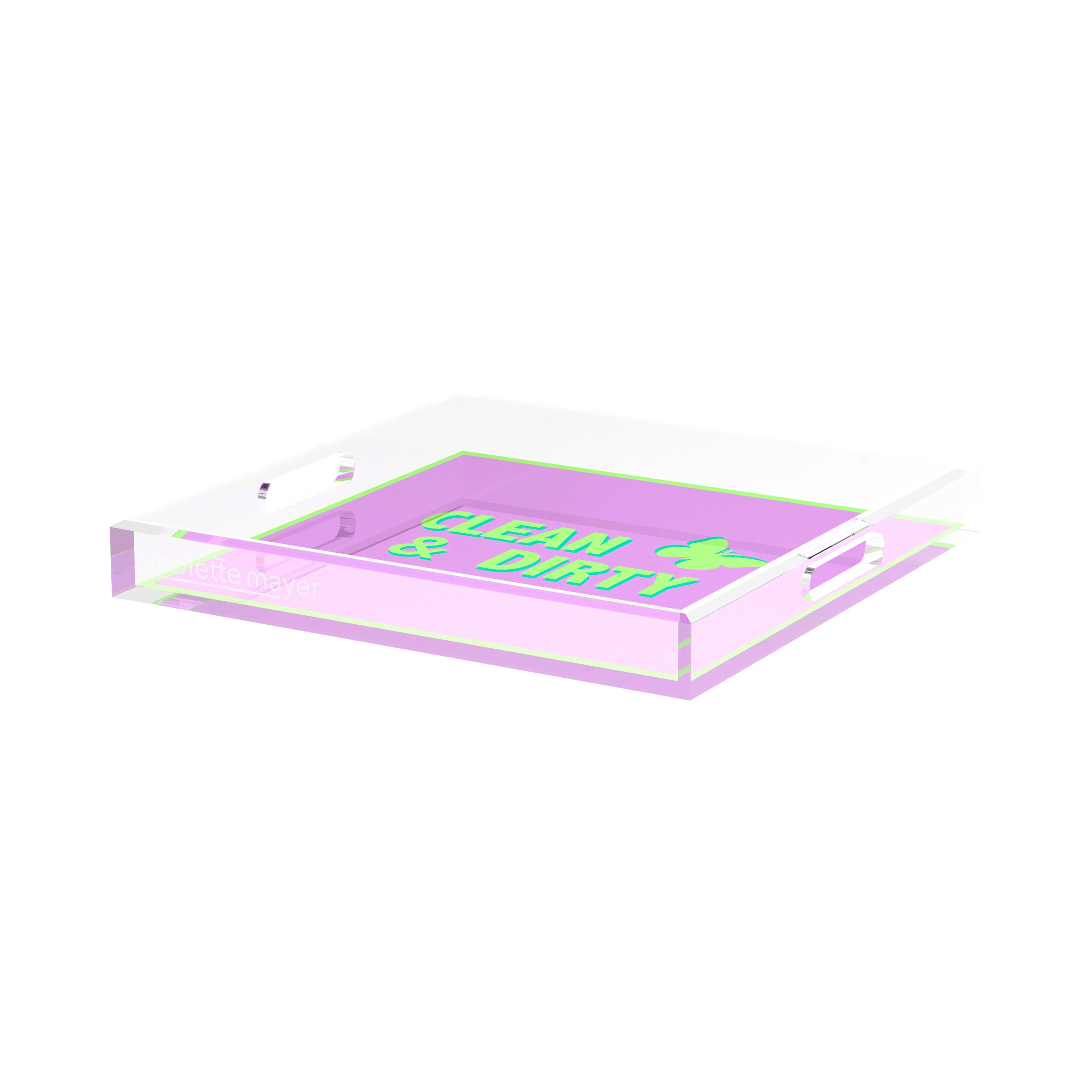 Canasta Clean and Dirty Lime Lilac 15X15 Acrylic Tray - nicolettemayer.com