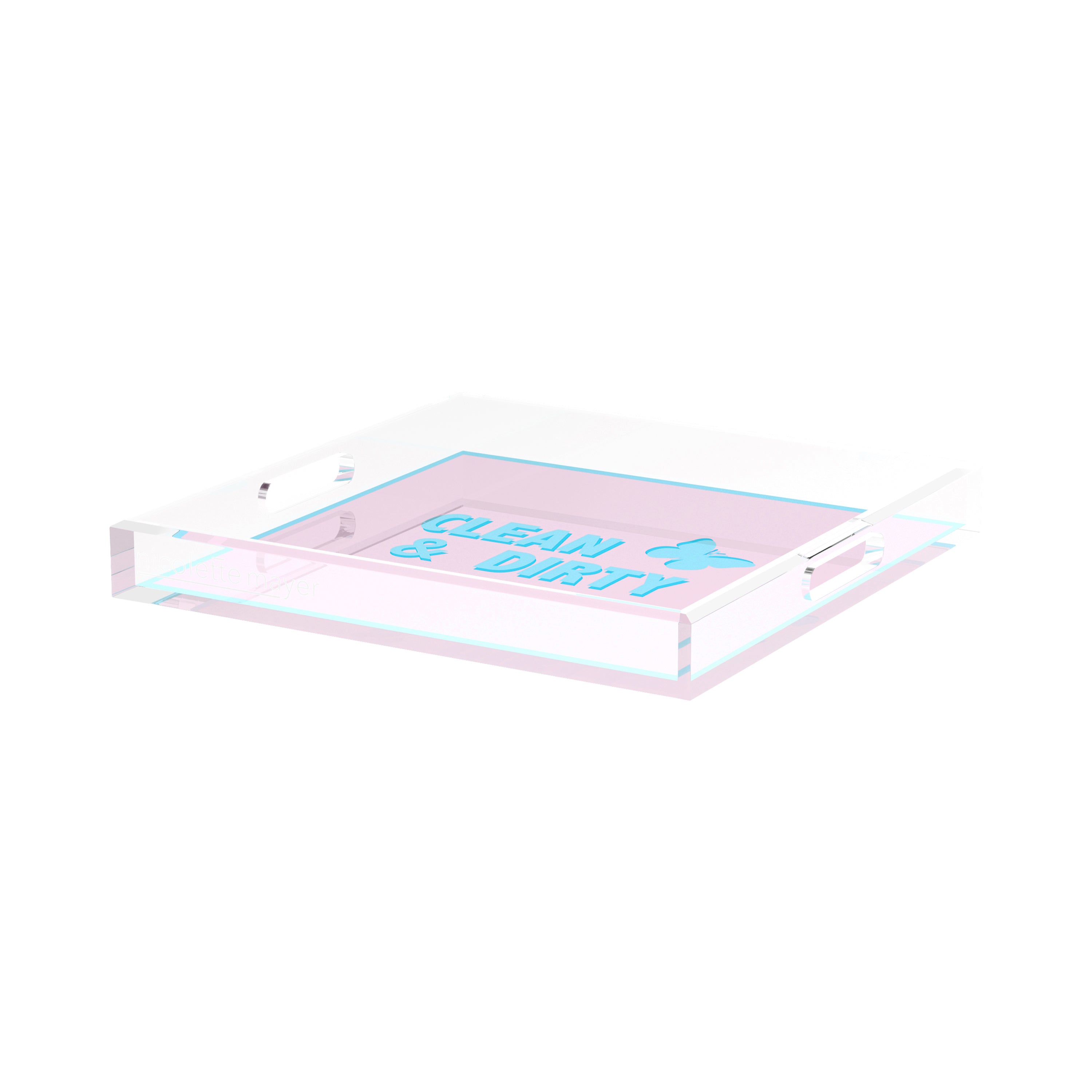 Canasta Clean and Dirty Pale Pink Blue 15X15 Acrylic Tray - nicolettemayer.com