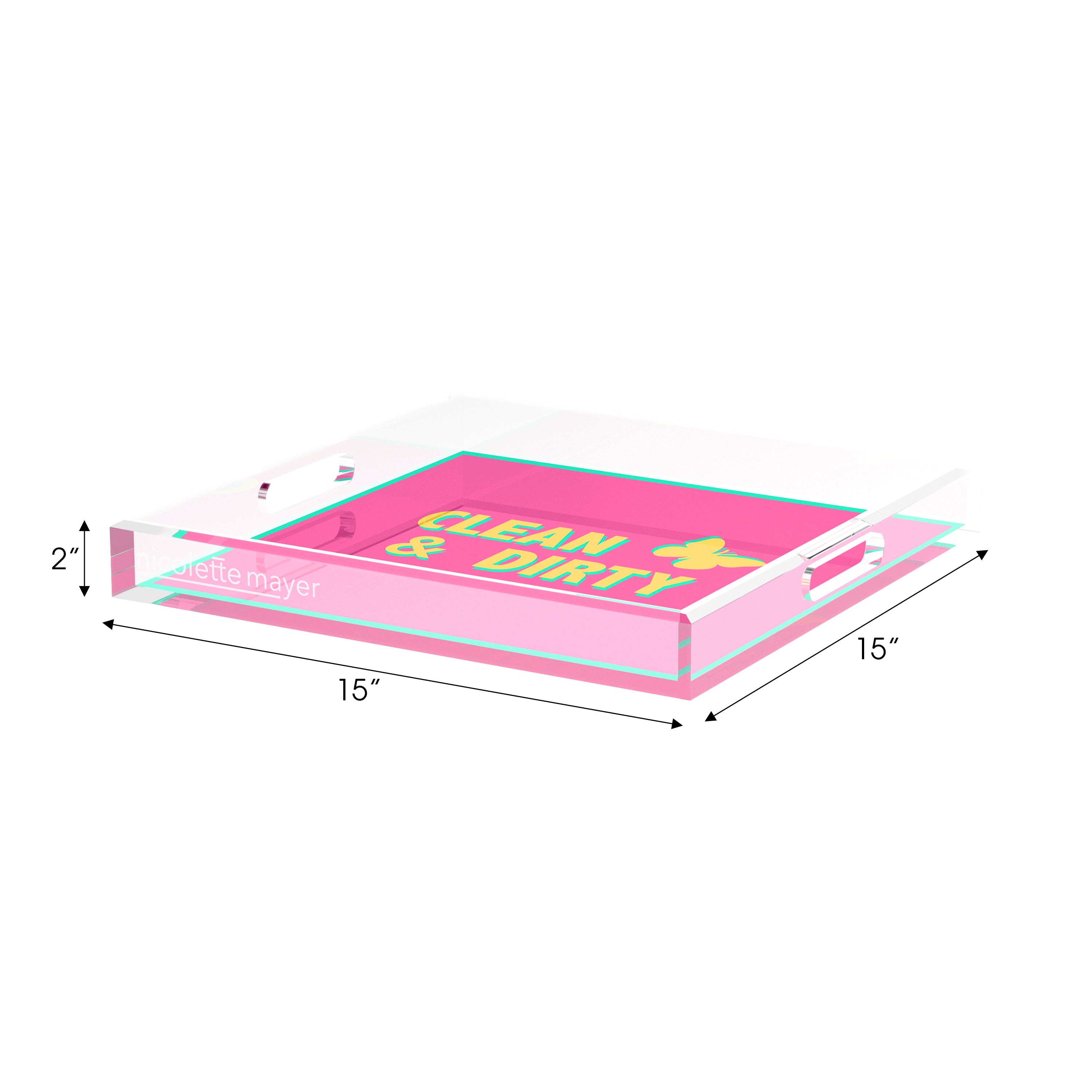 Canasta Clean and Dirty Pink Yellow 15X15 Acrylic Tray - nicolettemayer.com