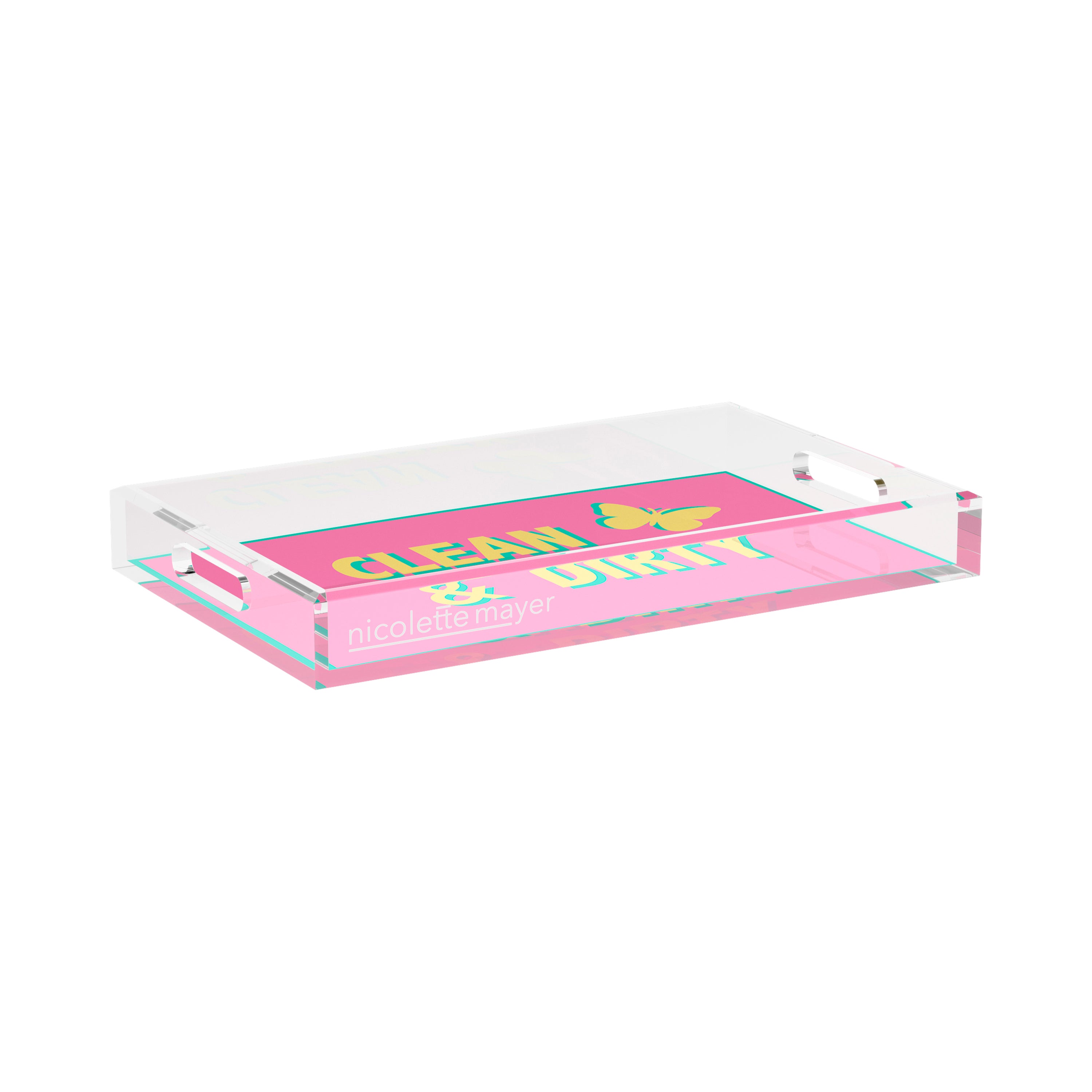 Canasta Clean and Dirty Pink Yellow 17X10.5 Acrylic Tray - nicolettemayer.com