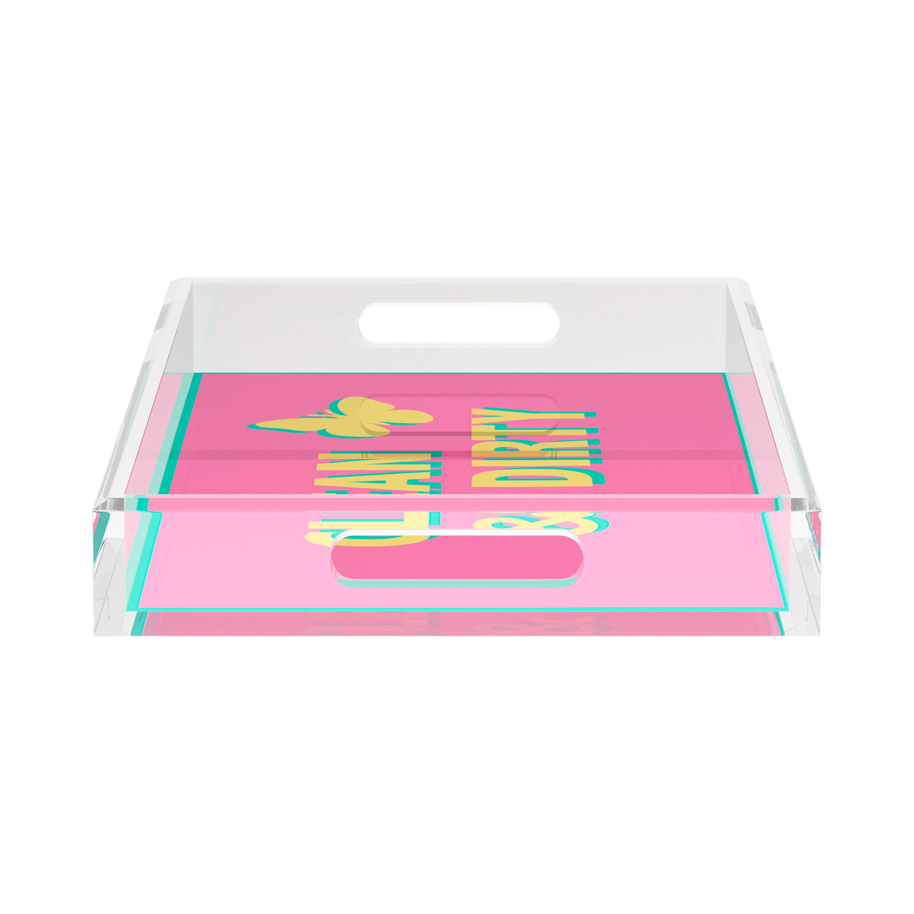 Canasta Clean and Dirty Pink Yellow 17X10.5 Acrylic Tray - nicolettemayer.com