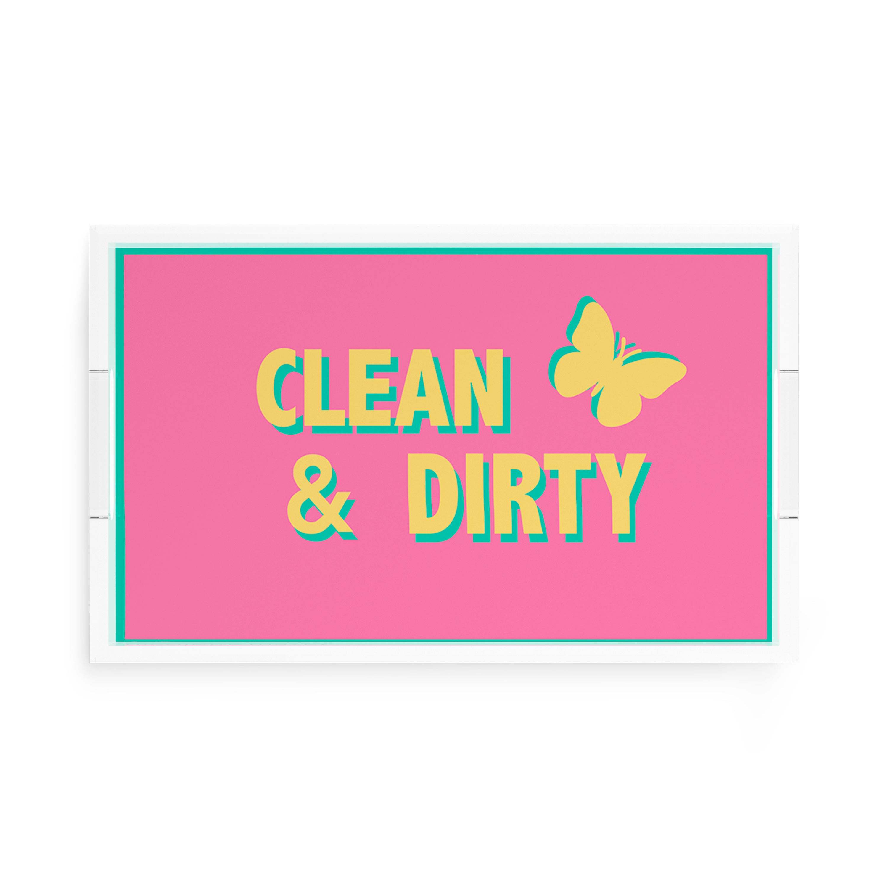 Canasta Clean and Dirty Pink Yellow 17X10.5 Acrylic Tray - nicolettemayer.com