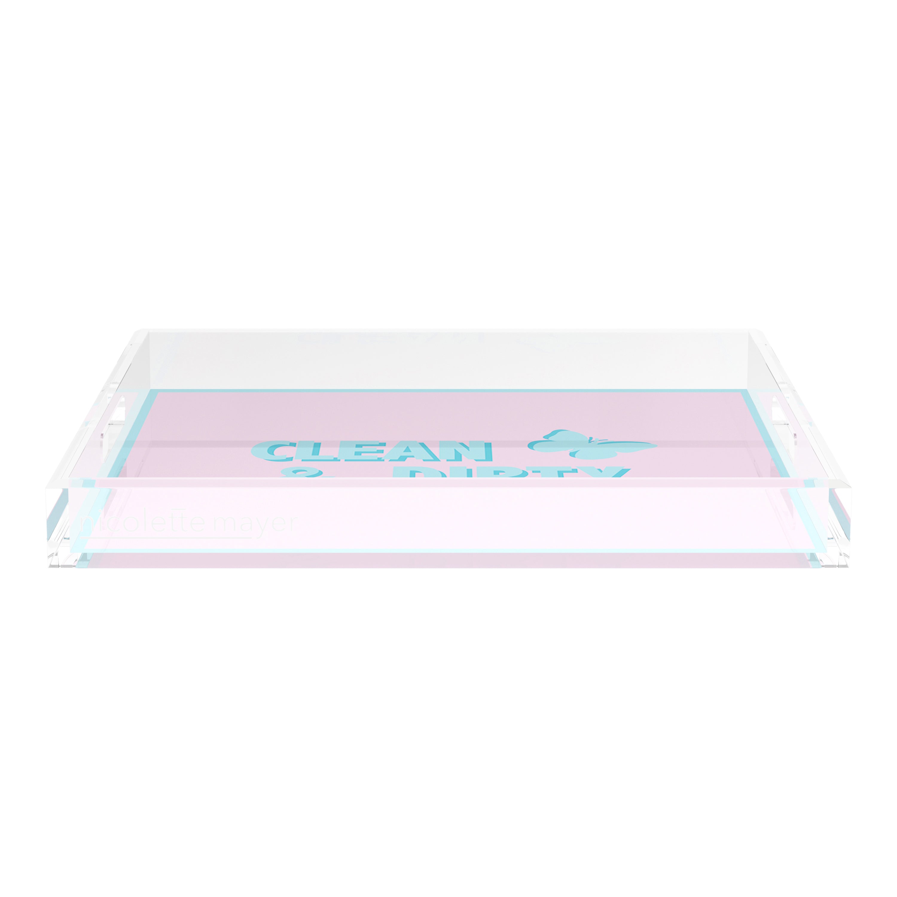 Canasta Clean and Dirty Pale Pink Blue 18X18 Acrylic Tray - nicolettemayer.com