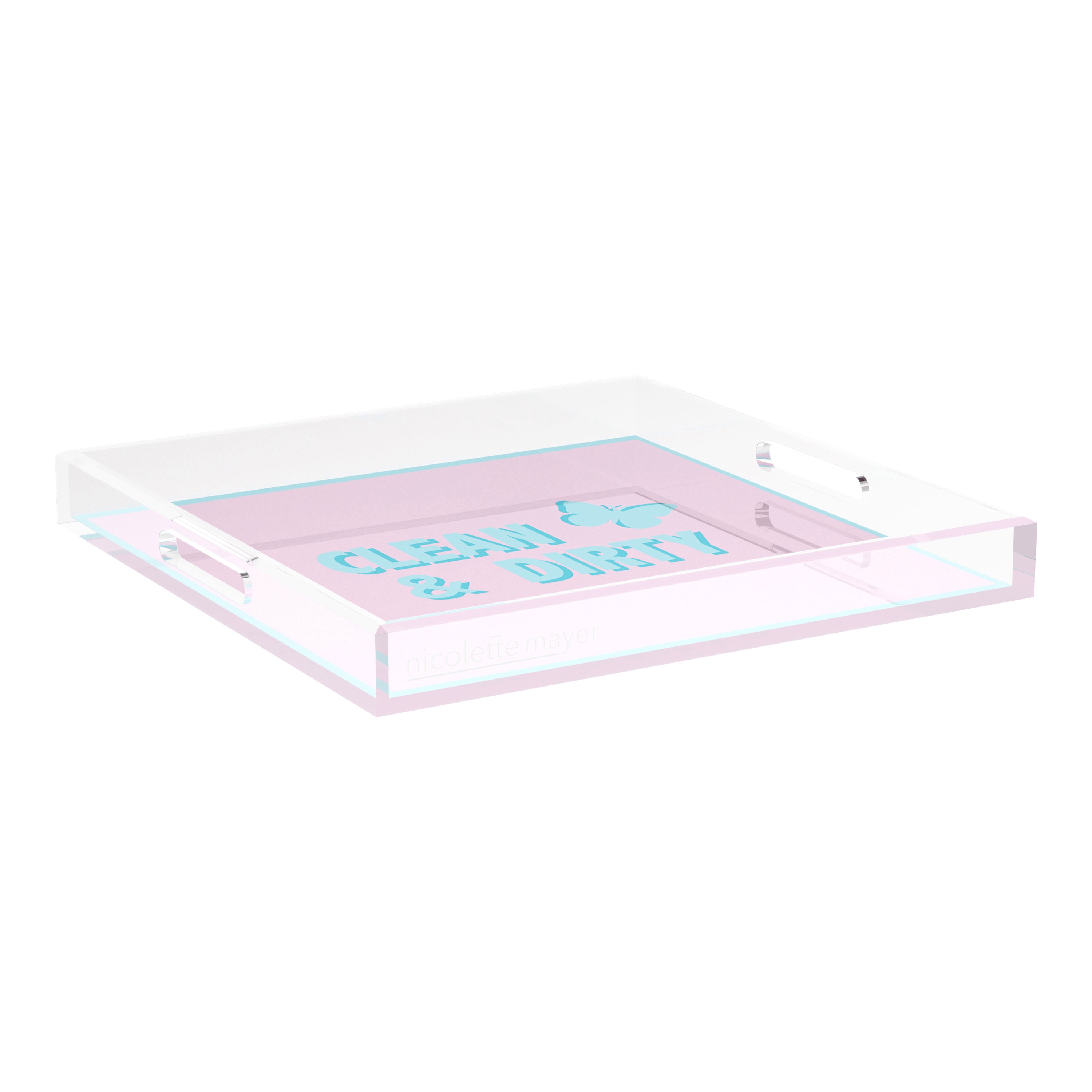 Canasta Clean and Dirty Pale Pink Blue 18X18 Acrylic Tray - nicolettemayer.com