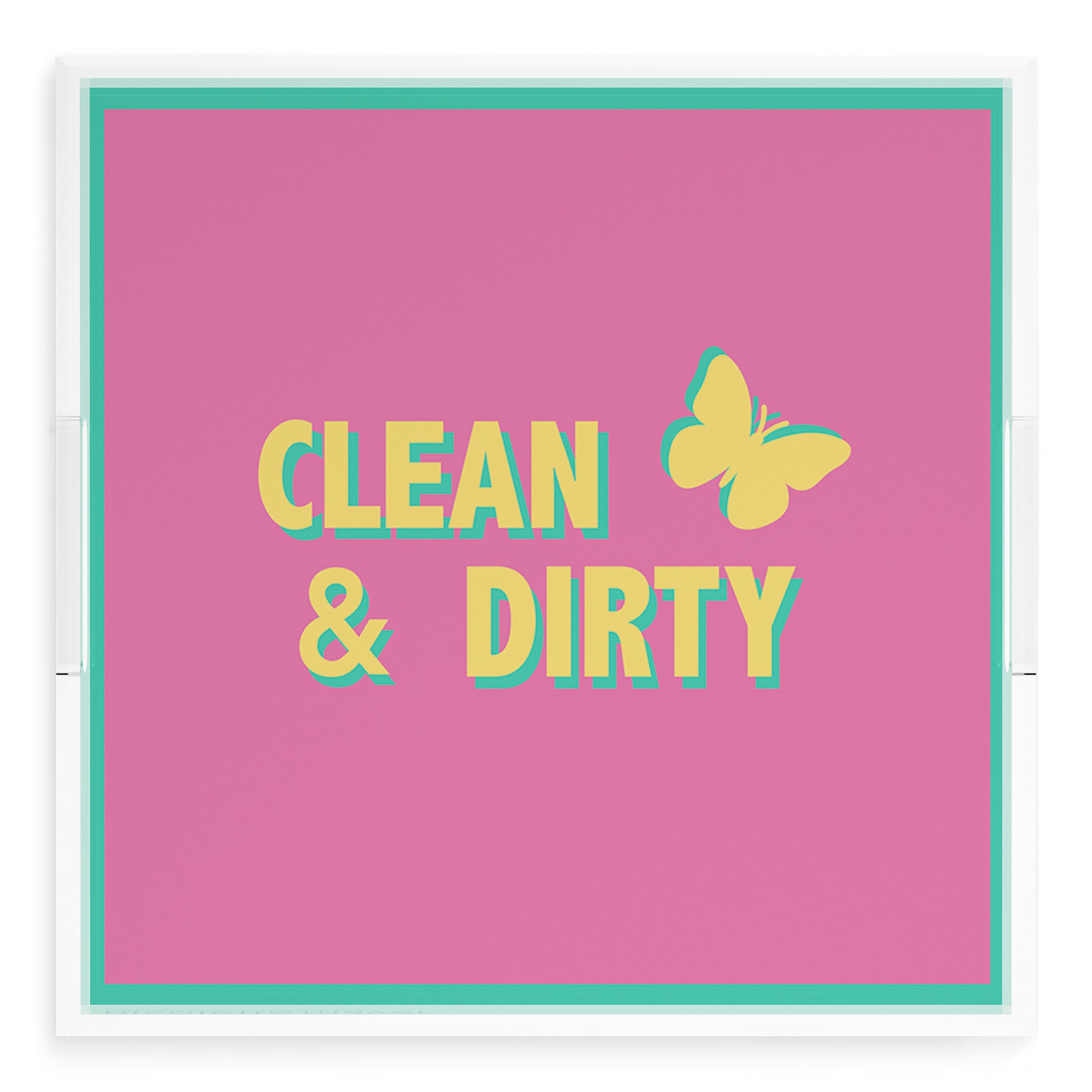 Canasta Clean and Dirty Pink Yellow 18X18 Acrylic Tray - nicolettemayer.com