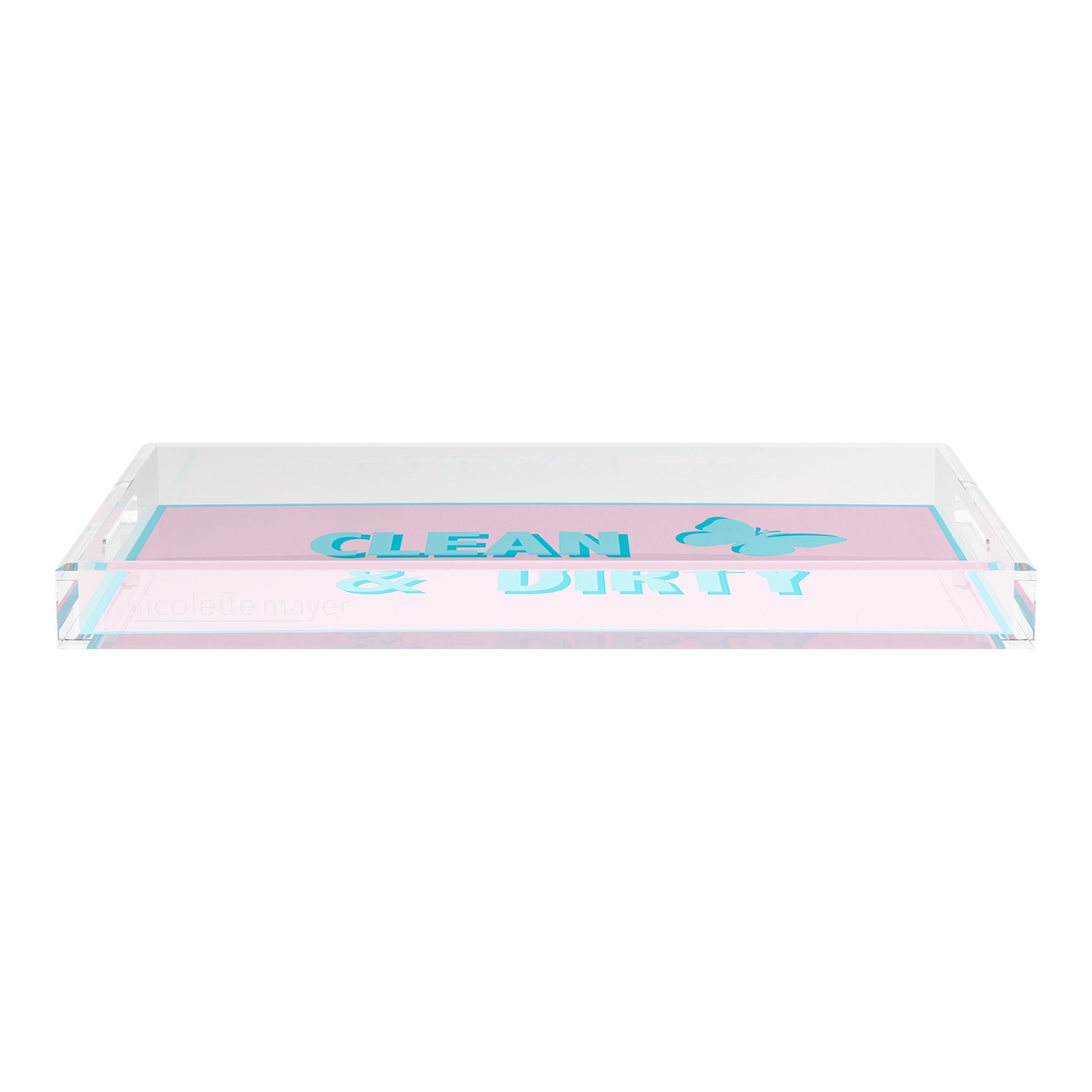 Canasta Clean and Dirty Pale Pink Blue 22.5x14.5 Acrylic Tray - nicolettemayer.com