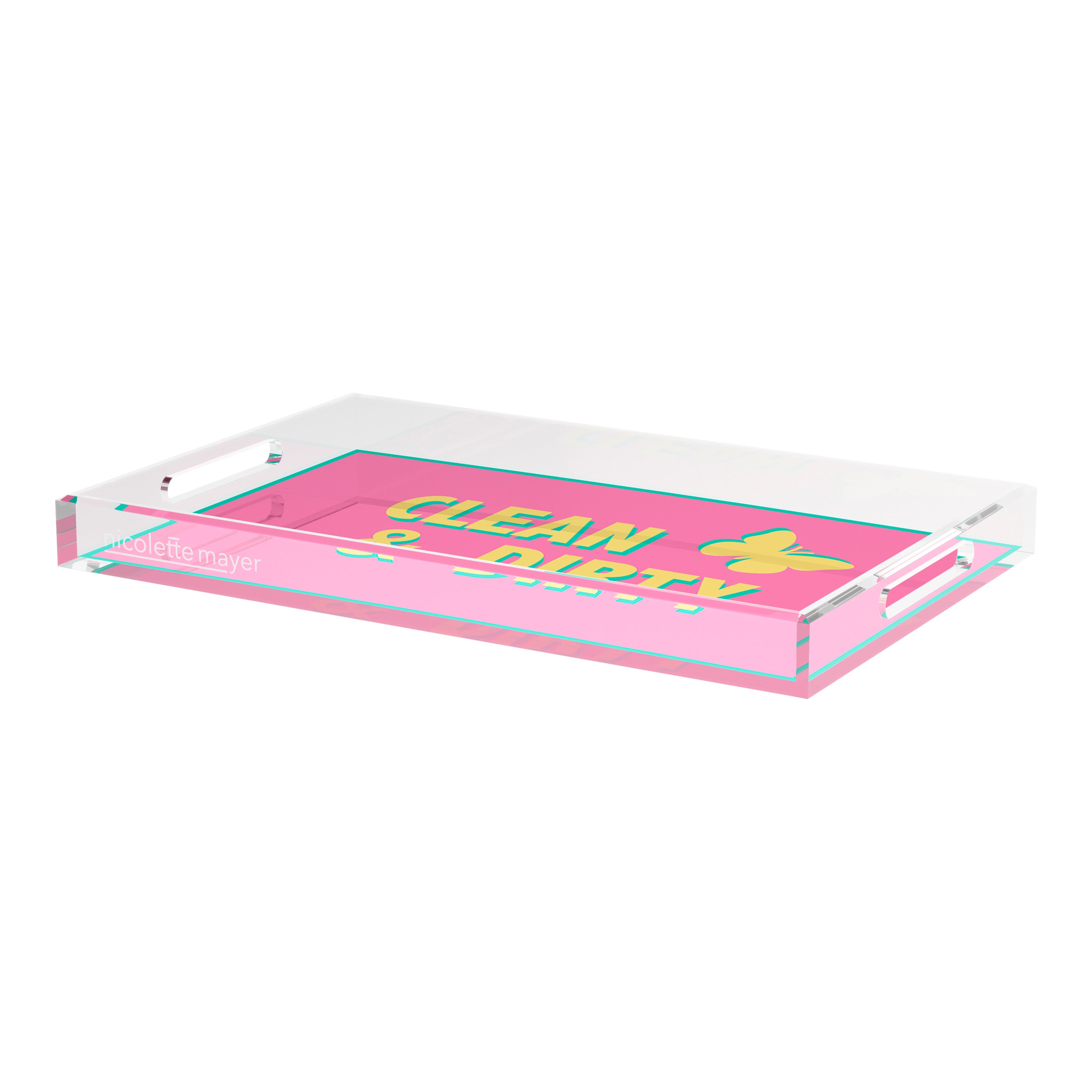 Canasta Clean and Dirty Pink Yellow 22.5x14.5 Acrylic Tray - nicolettemayer.com