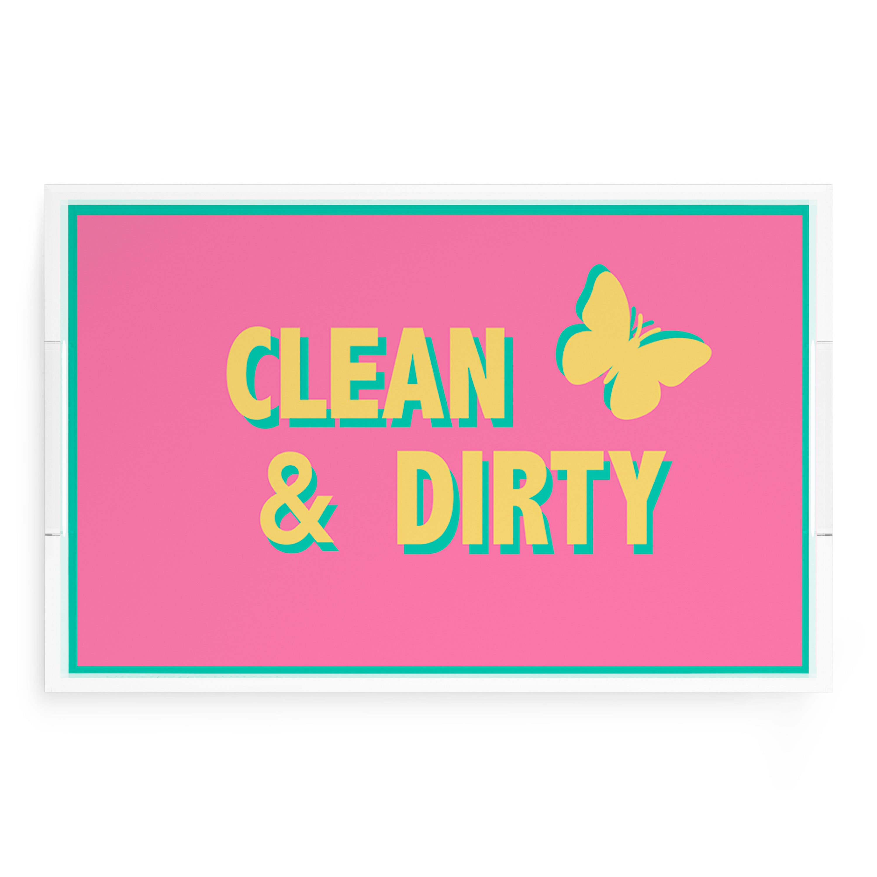 Canasta Clean and Dirty Pink Yellow 22.5x14.5 Acrylic Tray - nicolettemayer.com