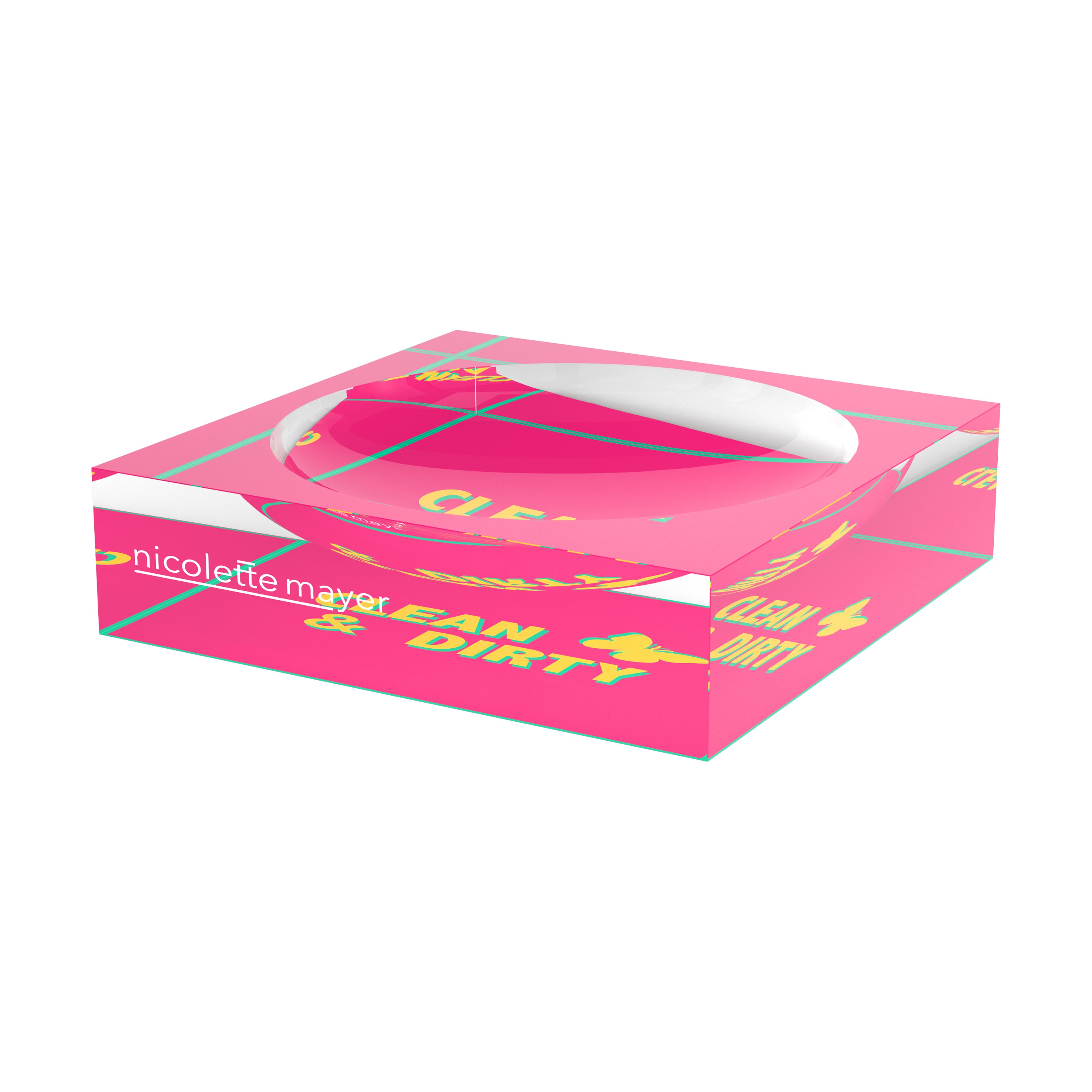 Canasta Clean And Dirty Pink Yellow Acrylic Candy Catchall Dish