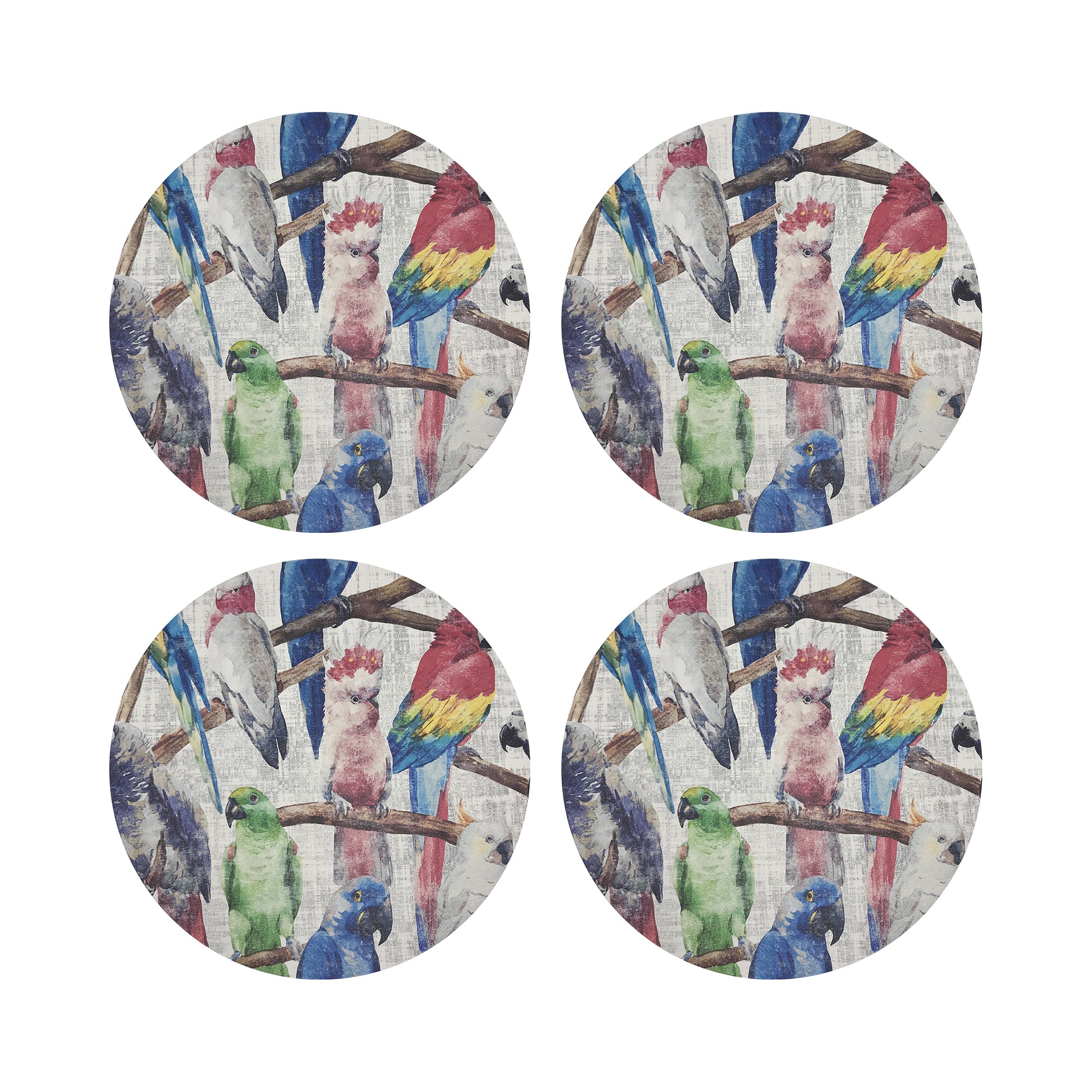 Cockatoo Fantasia Vegan Leather Round Coasters