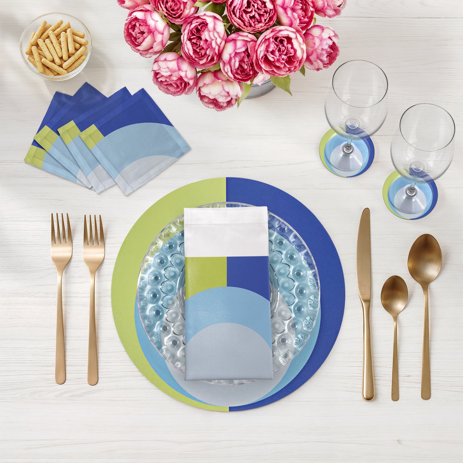 Colorblock Acid Green Blue 16" Round Pebble Placemats, Set of 4 - nicolettemayer.com