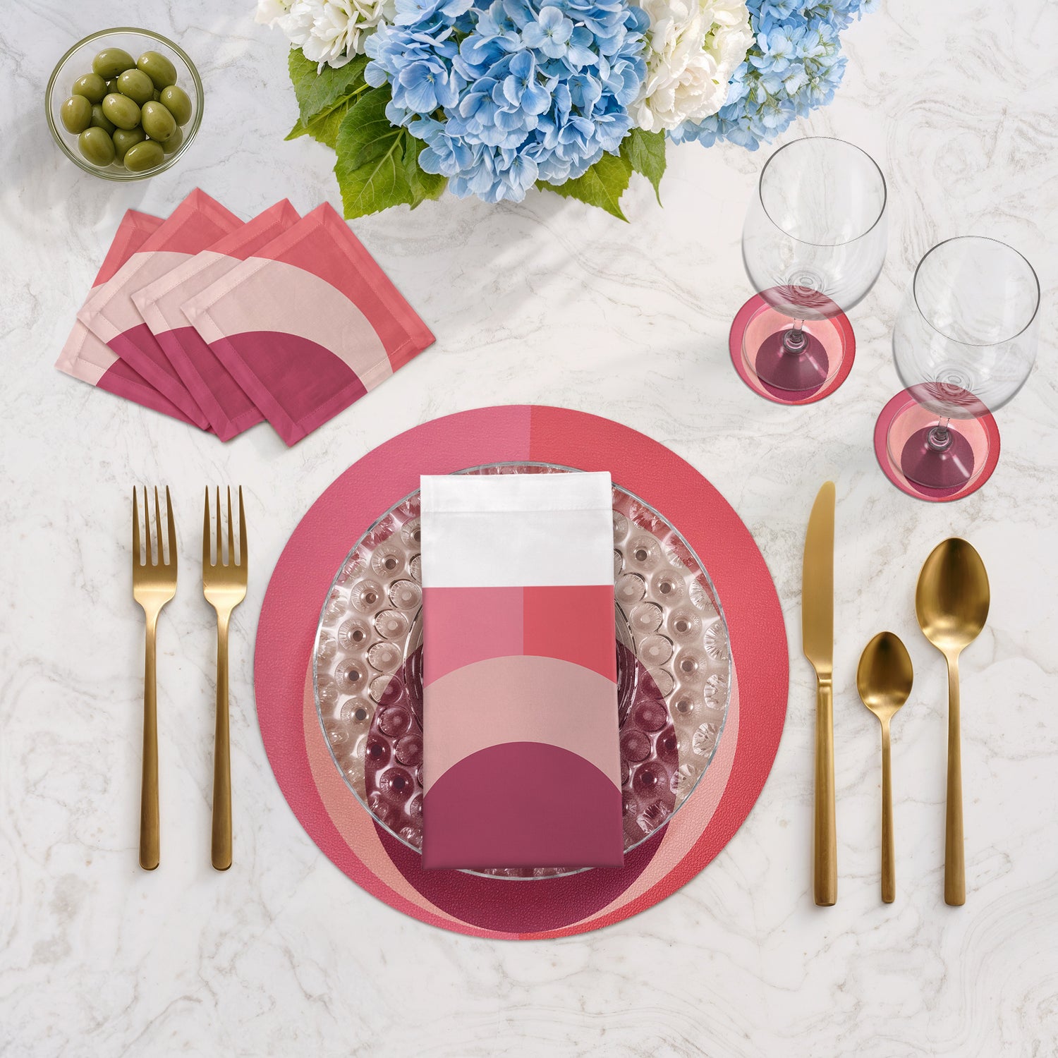 Colorblock Pink Coral 16" Round Pebble Placemats, Set of 4 - nicolettemayer.com