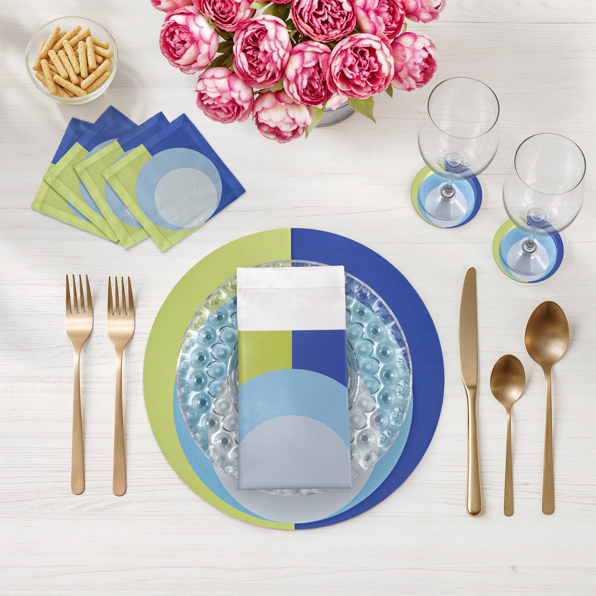 Colorblock Acid Green Blue 16" Round Pebble Placemats, Set of 4 - nicolettemayer.com