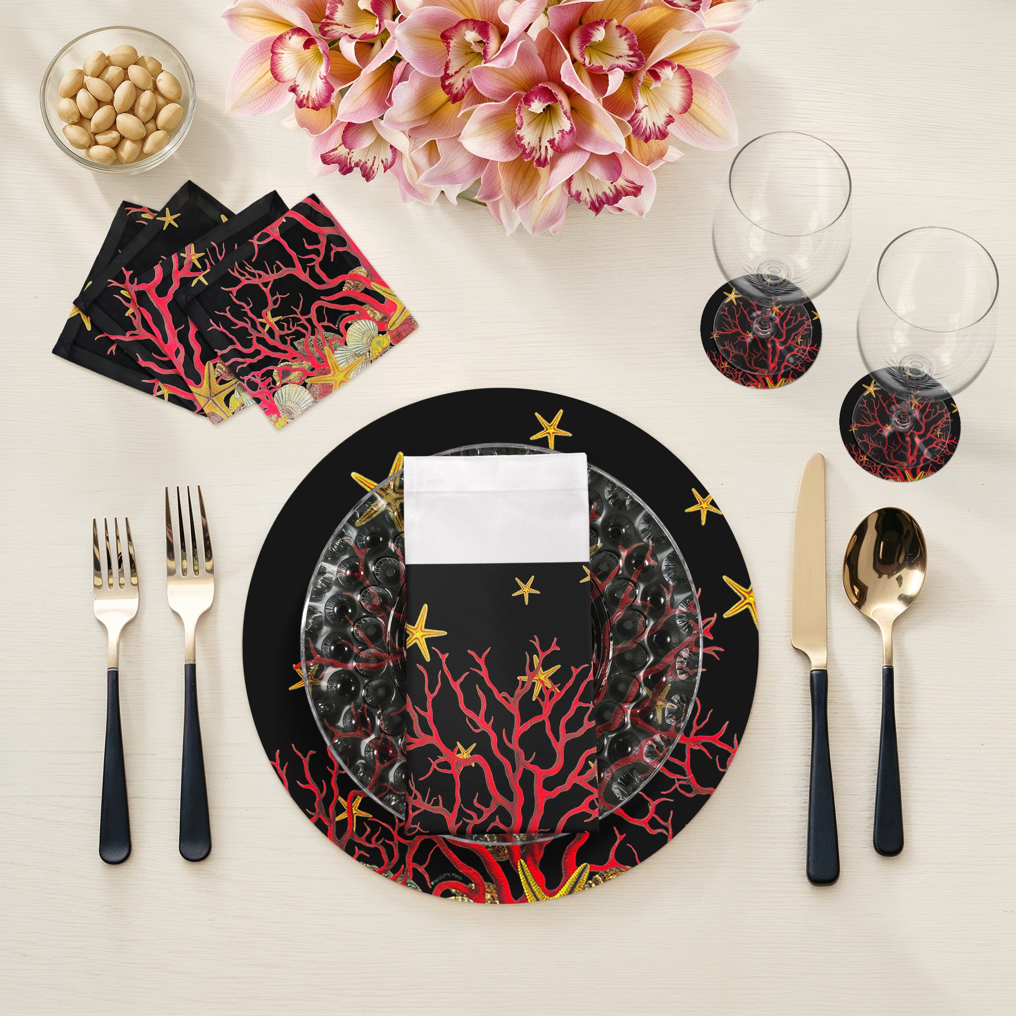 Coral Reef Vegan Leather Round Pebble Placemat