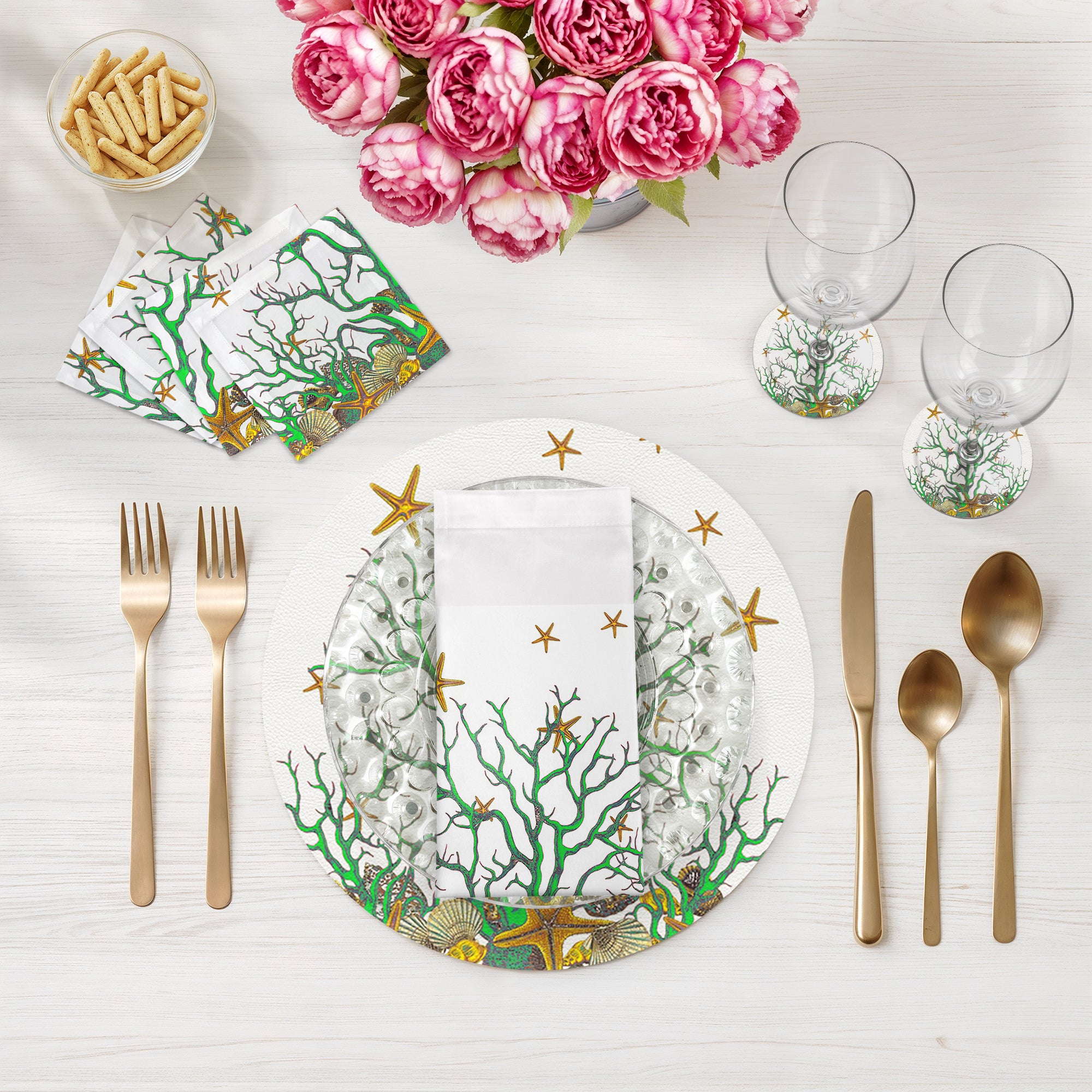 Coral Reef White Green 17.5" Rectangle Pebble Placemat, Set Of 4 - nicolettemayer.com