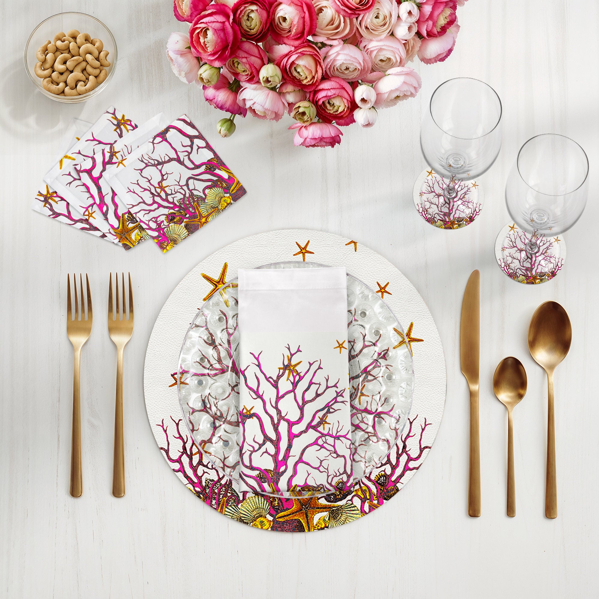 Coral Reef White Pink 17.5" Rectangle Pebble Placemat, Set Of 4 - nicolettemayer.com