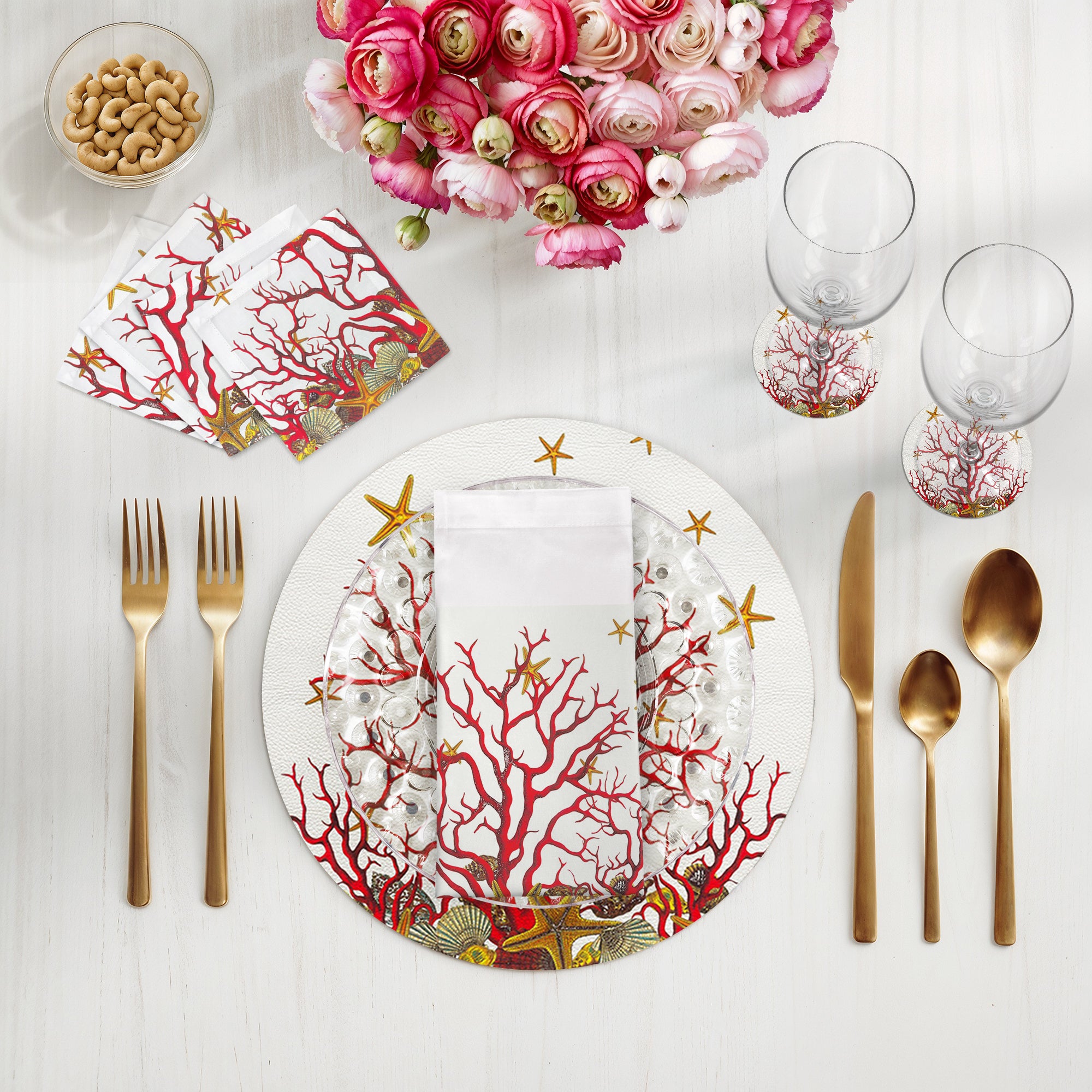 Coral Reef White Red 17.5" Rectangle Pebble Placemat, Set Of 4 - nicolettemayer.com