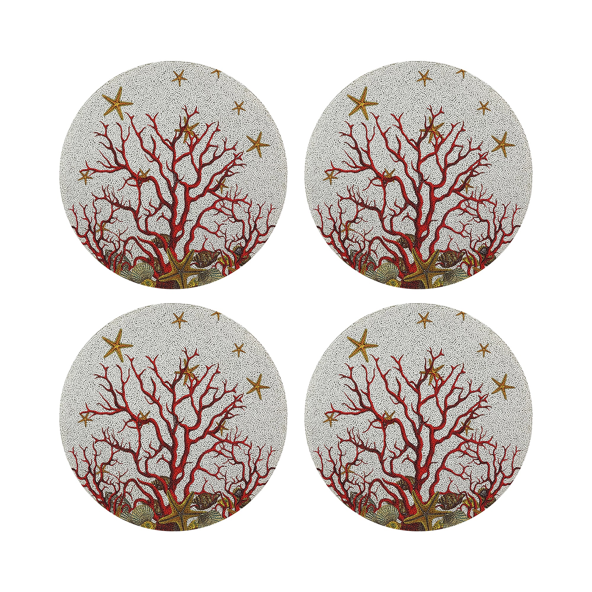 Coral Reef White Red Round Beaded Placemat Smooth