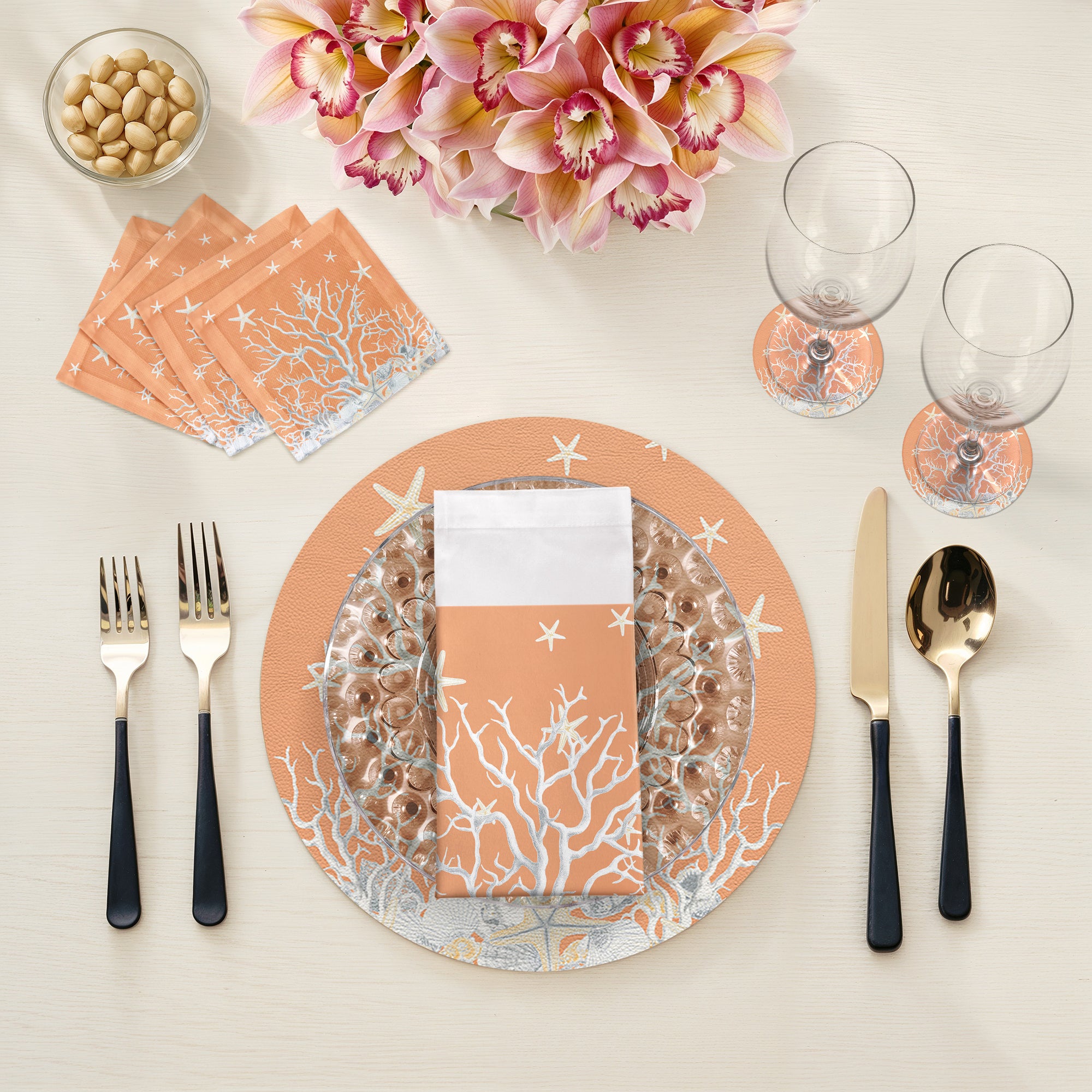 Coral Branch Peach 16" Round Pebble Placemats, Set of 4 - nicolettemayer.com