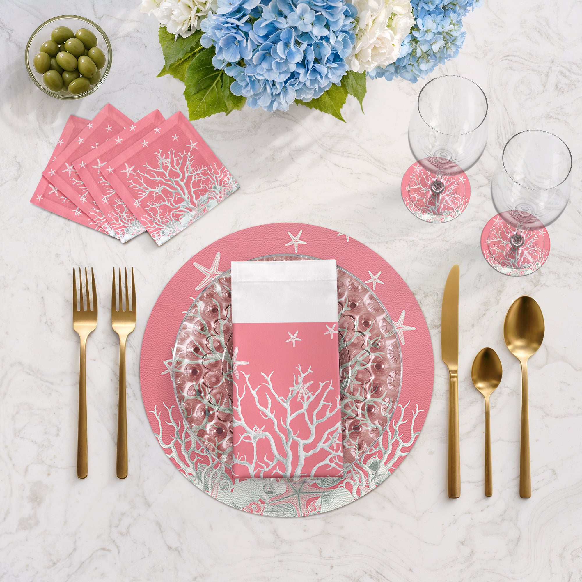 Coral Branch Pink 16" Round Pebble Placemats, Set of 4 - nicolettemayer.com