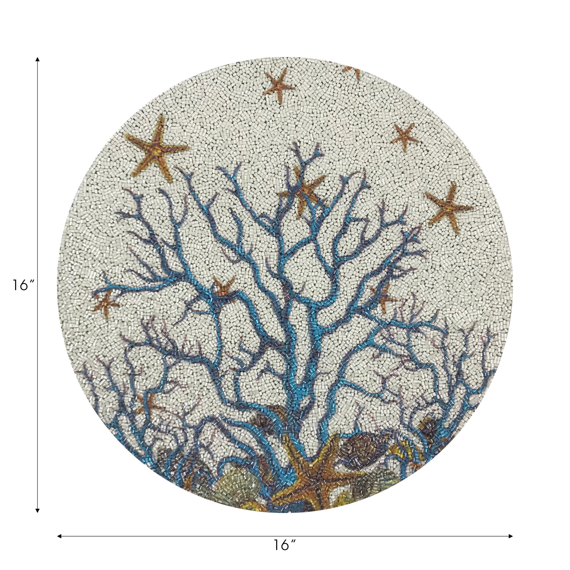 Coral Reef White Turq Round Beaded Placemat Rough Cut - nicolettemayer.com