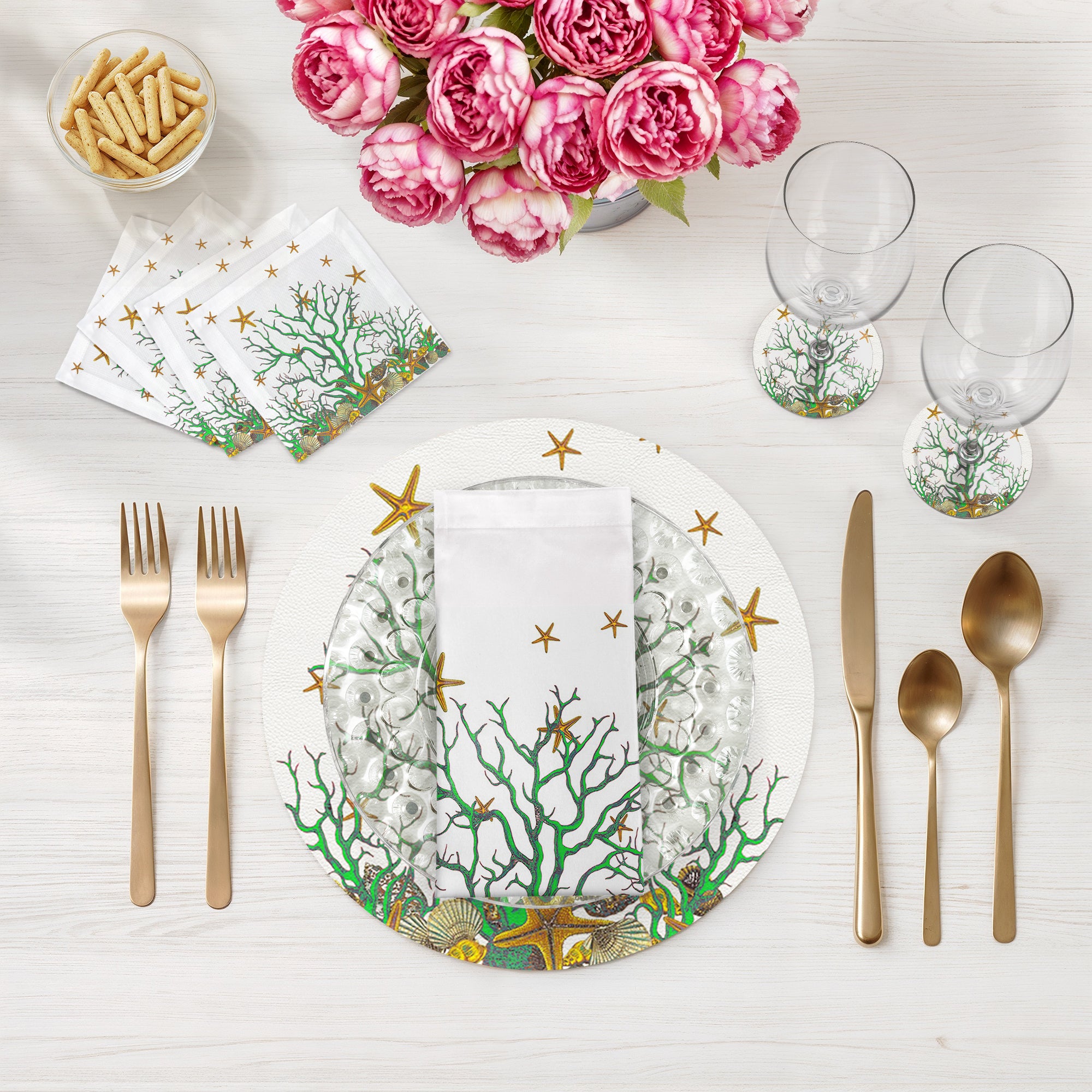 Coral Reef White Green 17.5" Rectangle Pebble Placemat, Set Of 4 - nicolettemayer.com