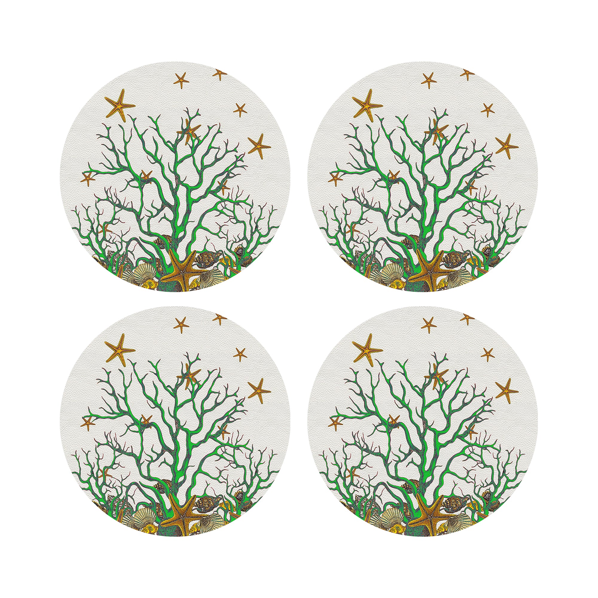 Coral Reef White Green 16" Round Pebble Placemats, Set of 4 - nicolettemayer.com