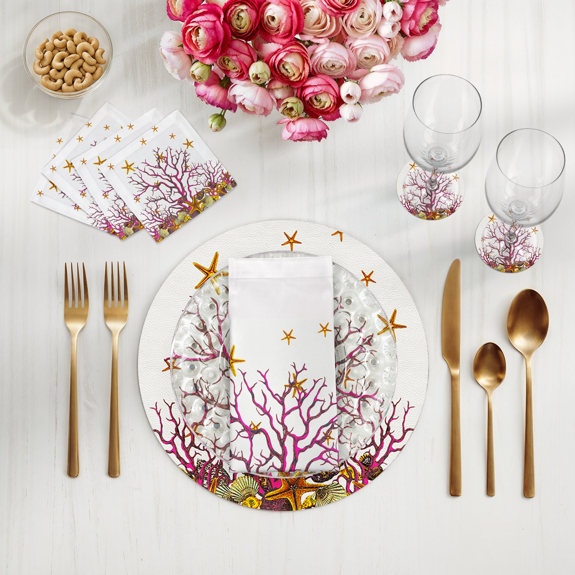 Coral Reef White Pink 17.5" Rectangle Pebble Placemat, Set Of 4 - nicolettemayer.com
