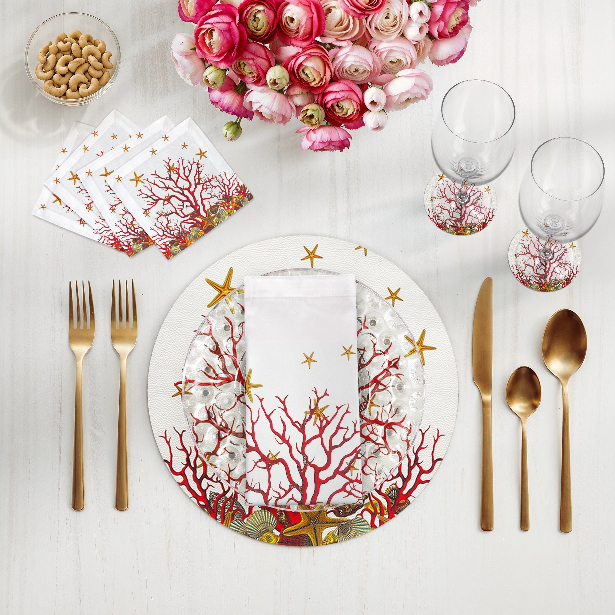 Coral Reef White Red 17.5" Rectangle Pebble Placemat, Set Of 4 - nicolettemayer.com