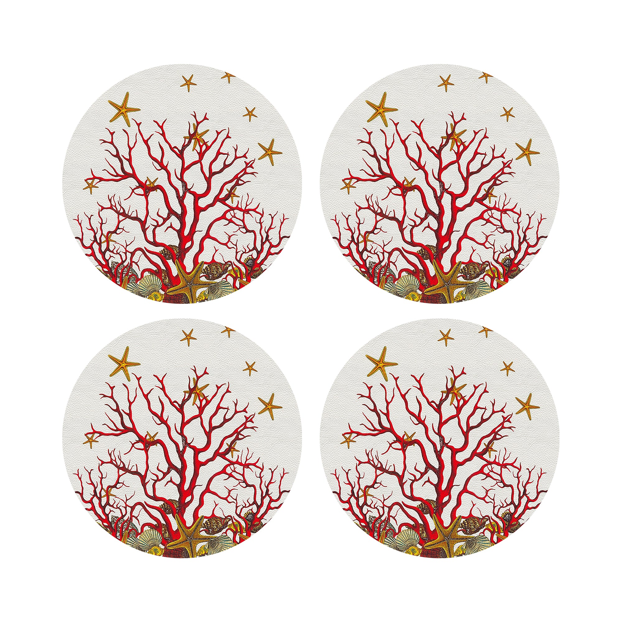 Coral Reef White Red 16" Round Pebble Placemats, Set of 4 - nicolettemayer.com